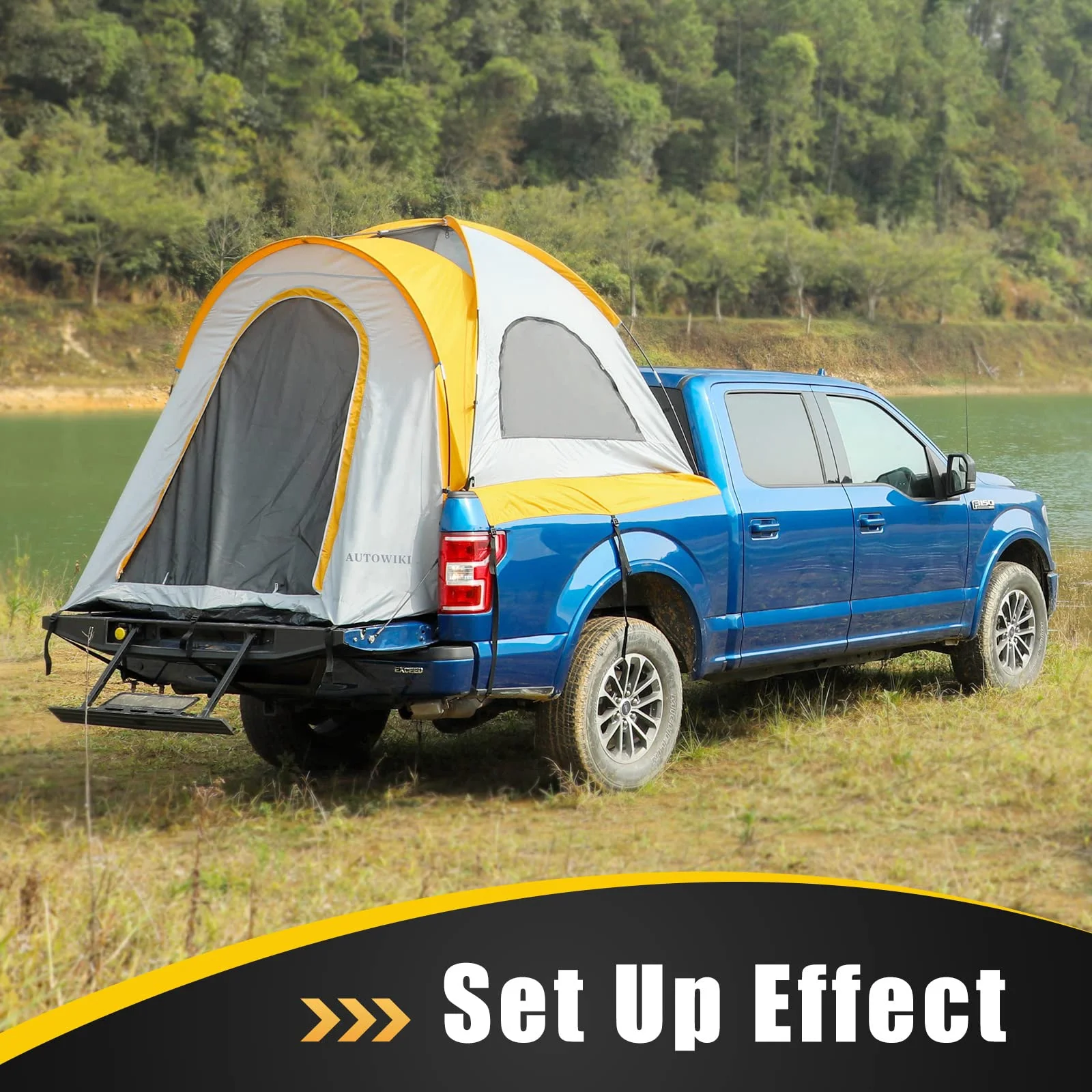 AUTOWIKI Truck Bed Tent Full Size for 5.5-5.8 ft Pickup Truck Bed Tent 2 Person Camping Oxford Cloth PU fit for Ford Chevy Dodge GMC Toyota Tundra Orange & Gray