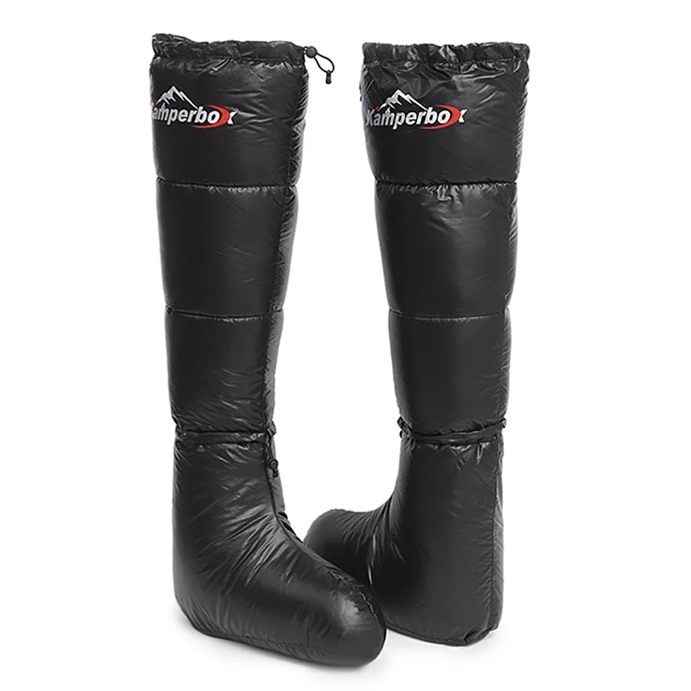 MABOTO Winter Down Booties Socks Warm Soft Windproof Long Sleeping Slippers with Adjustable Drawstring for Camping Backpacking Sleeping Bag Tent Men Women Unisex Down Filled Boots with Storage Bag