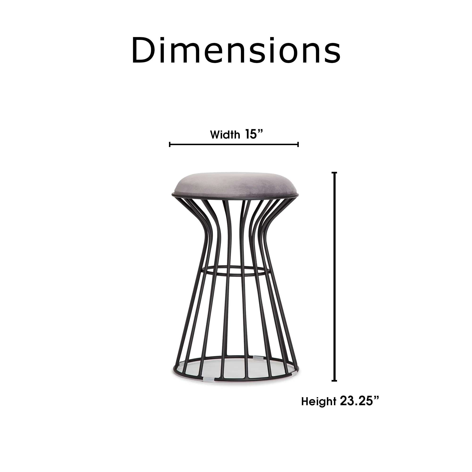 Adore Decor Lulu Velvet Upholstered Vanity Stool Fully Assembled Black and Gray