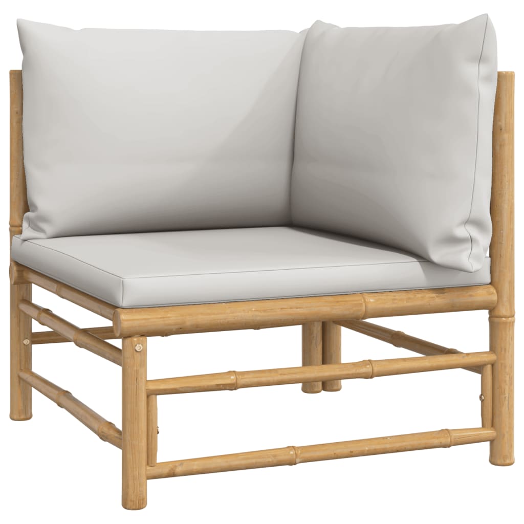 Htovila Patio Corner Sofa with Gray Cushions Bamboo