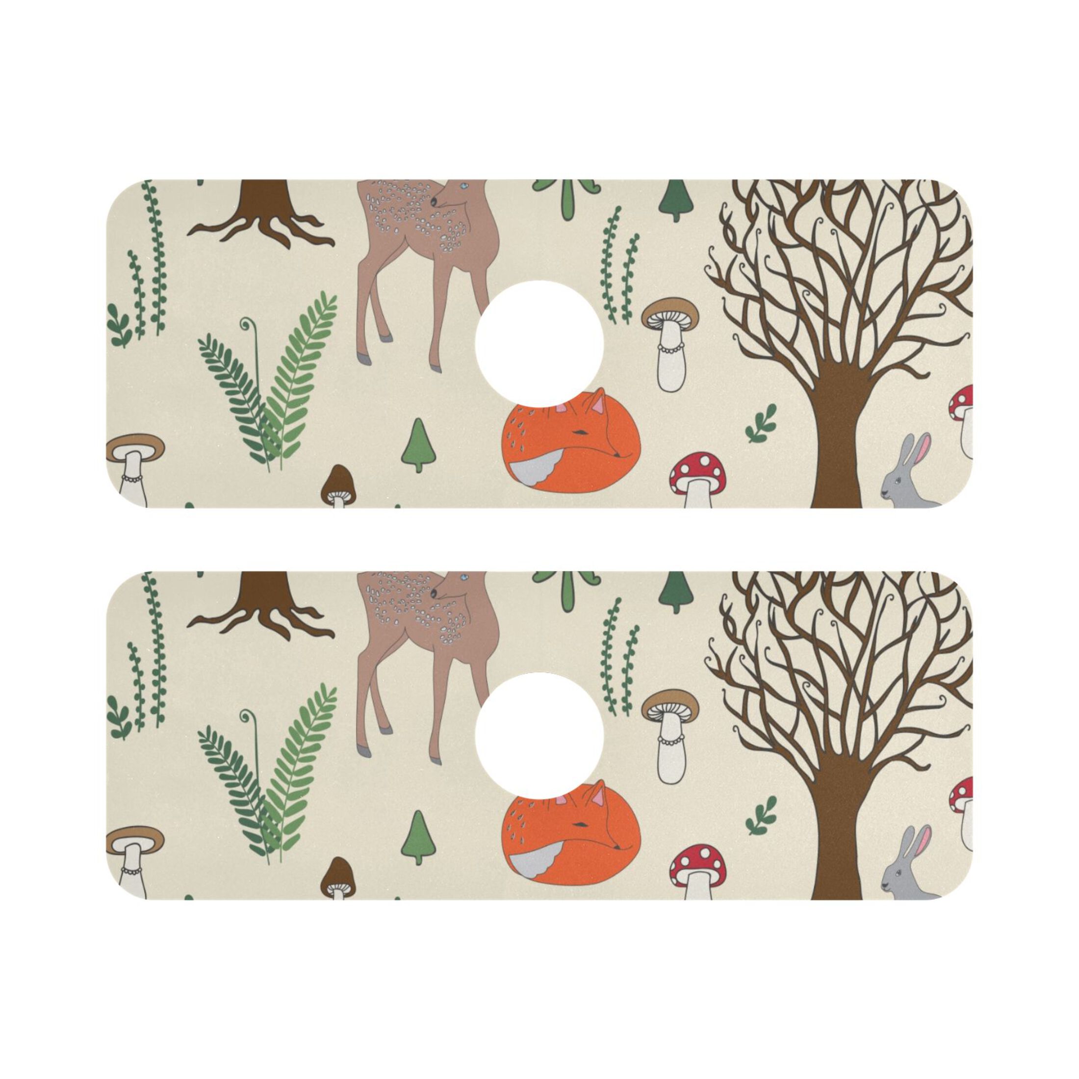 Mushrooms Deers Hedgehog Fox 2 Pack Sink Splash Guard Faucet Drying Mat Absorbent Water Catcher Draining Mats Kitchen Bathroom Decorative 30x5.4in