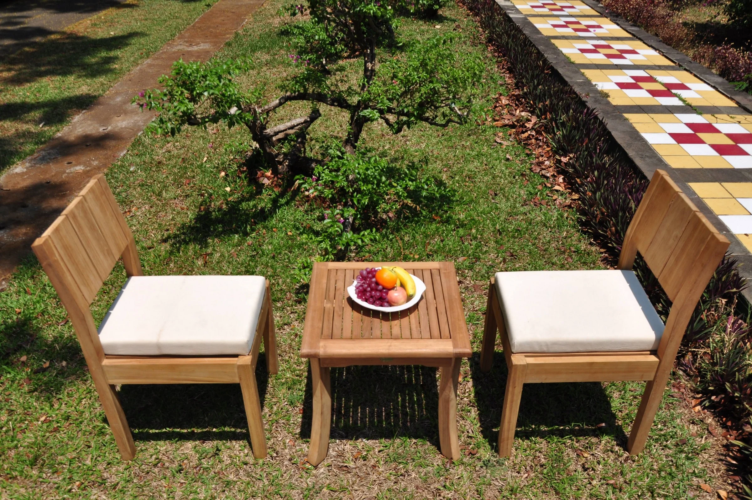 Grade-A Teak Dining Set: 2 Seater 3 Pc: Giva Side Table And 2 Veranda Armless Chairs Outdoor Patio WholesaleTeak #WMVRb