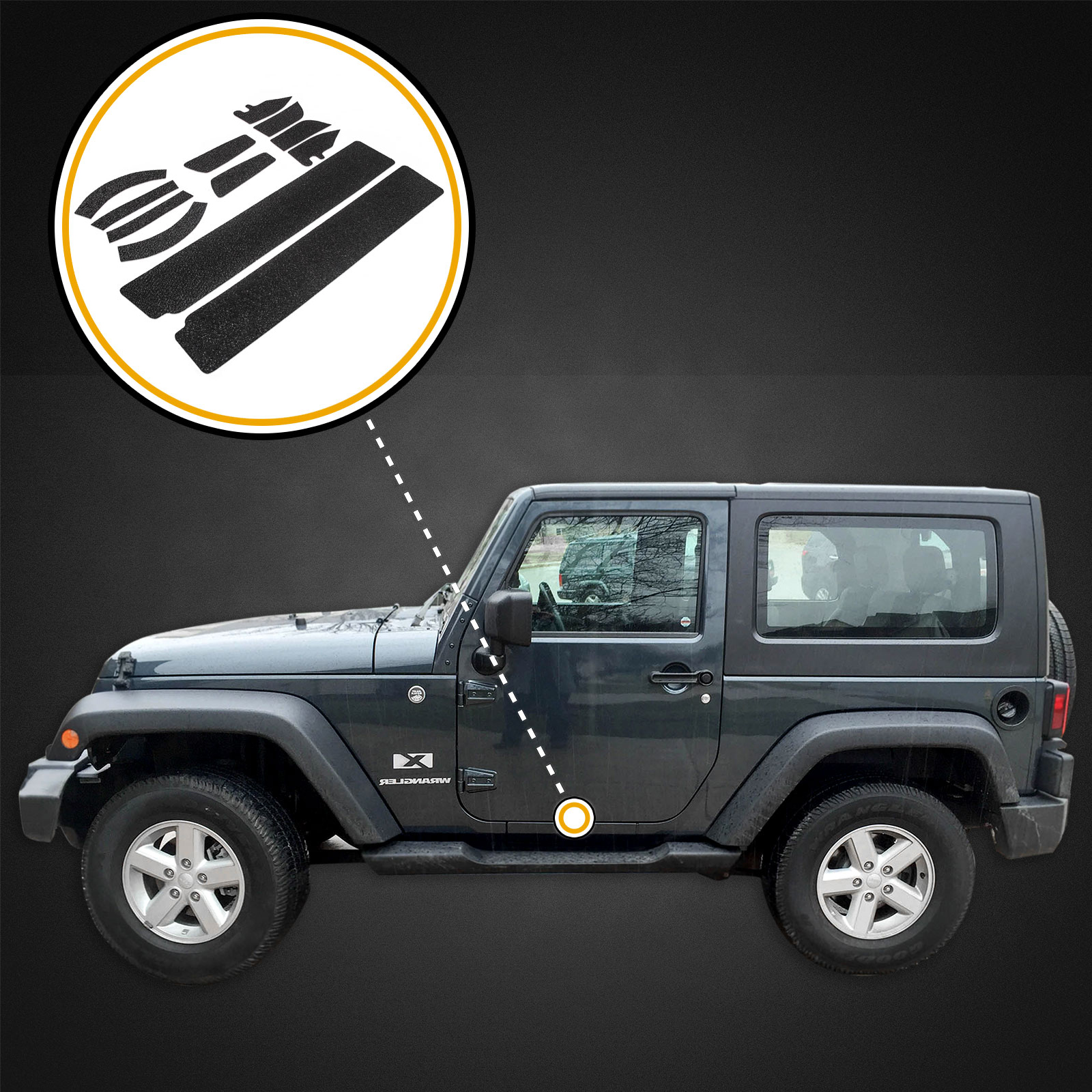 Red Hound Auto Custom Fit 2007-2018 Compatible with Jeep Wrangler JK 12pc Protection Kit Deluxe Door Sill Entry Guards Scratch Cover Threshold Paint Protection (Compatible with 2-Door Sill Models)