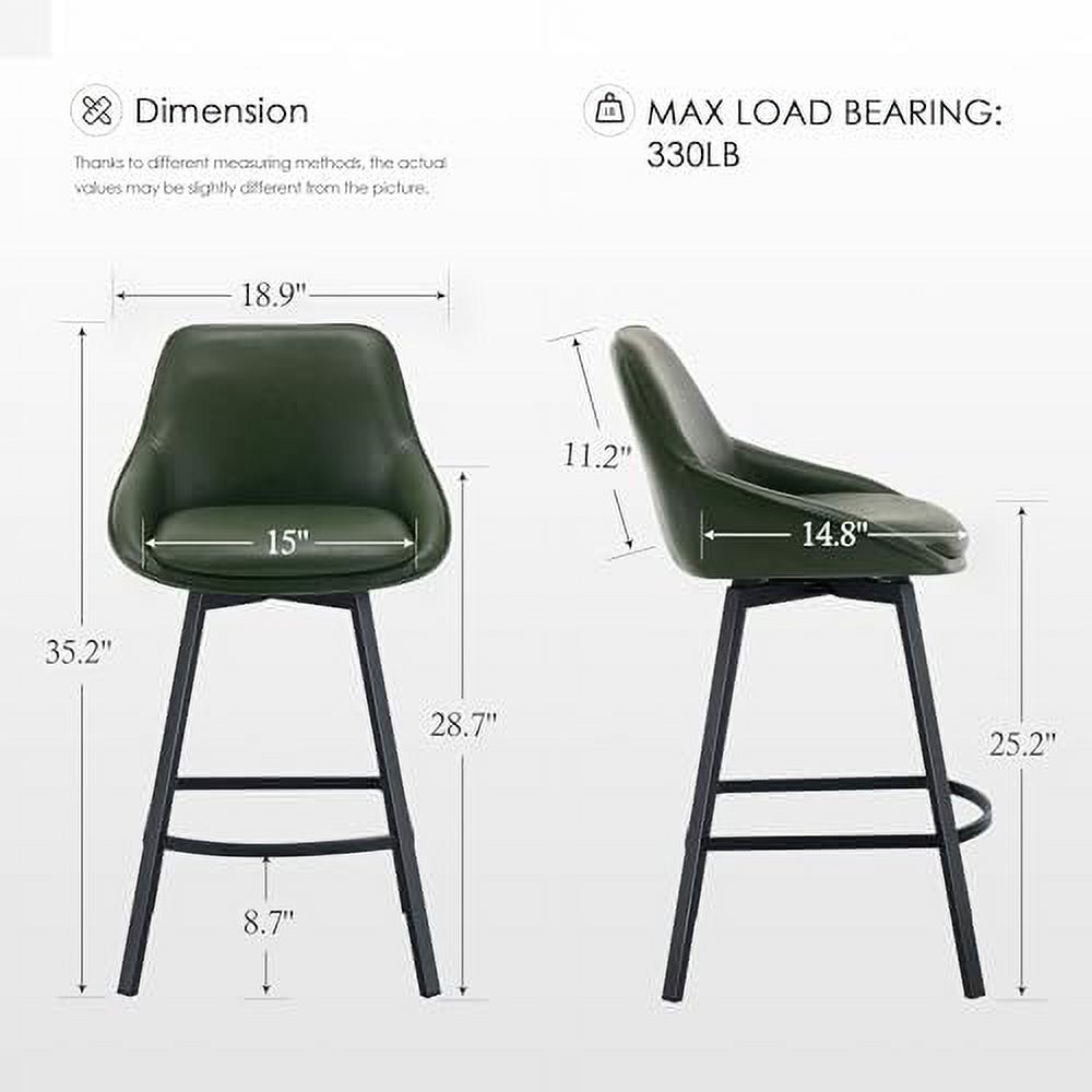 Swivel Counter Height Stools with Backs  26'' Faux Leather  Stools JOMA Kitchen Stools with Metal Legs  Upholstered Armless Barstools Set of 2  Green