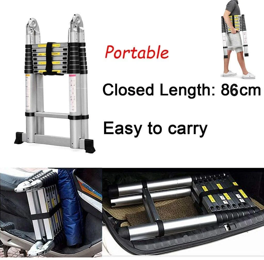 Dayplus 16.5FT Aluminum Telescoping Extension Ladder A-Frame Lightweight Portable Multi-Purpose Folding Anti-Slip EN131