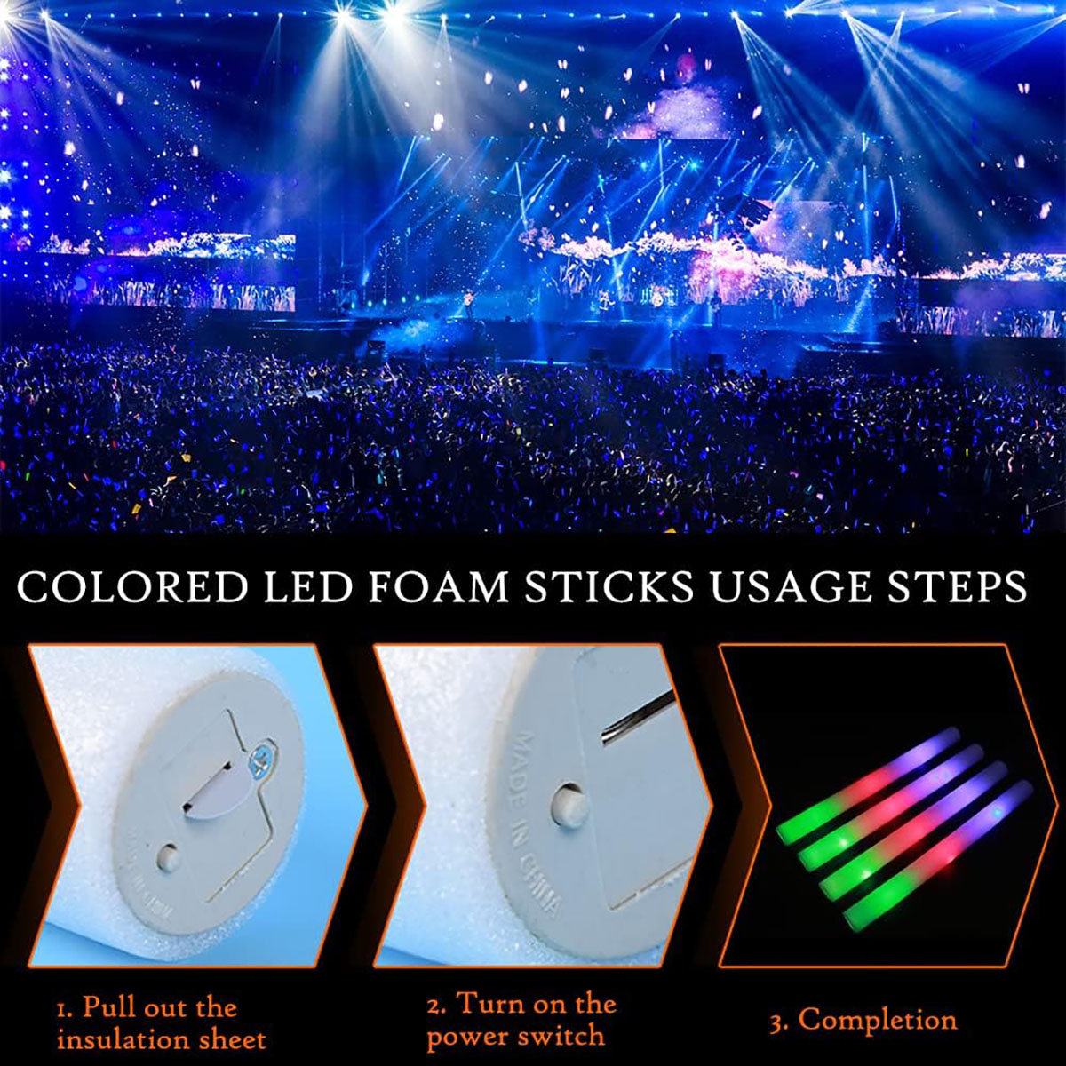 100 PCS LED Foam Sticks Glow Sticks Bulk, New Year Party Supplies Light Up LED Foam Sticks, Multicolored Glow Sticks for Parties, Concerts, Wedding, Celebrations, Raves, Birthday