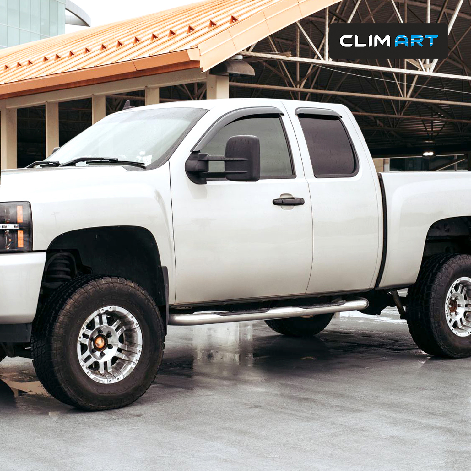 CLIM ART Incredibly Durable Rain Guards for Chevrolet (Chevy) Silverado/GMC Sierra 2007-2013 Extended Cab, Tape-on Window Deflectors, Vent Deflector,Vent Window Visors,Truck Accessories,4pcs- 407004LP