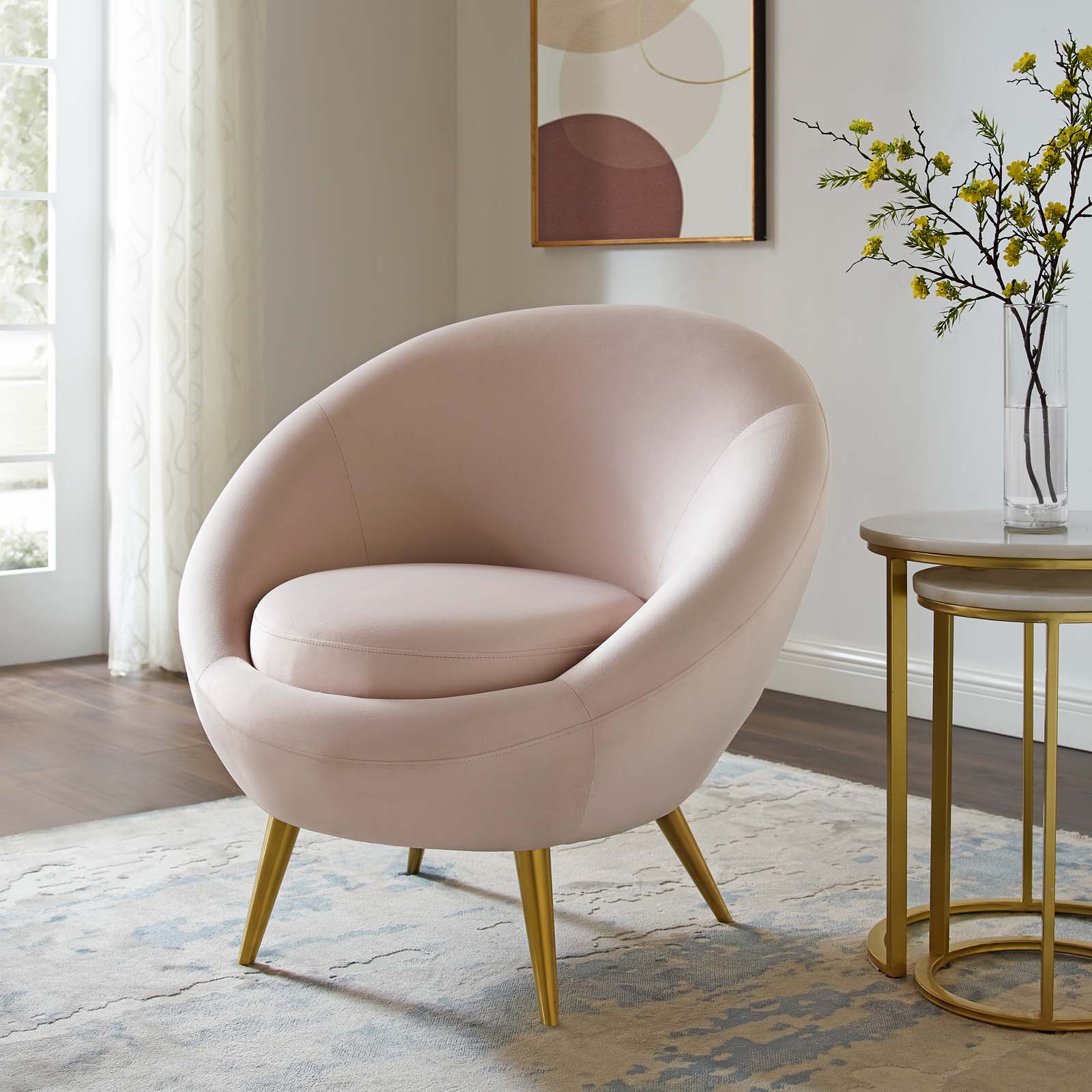 Contemporary Modern Urban Designer Living Room Lounge Club Lobby Accent Side Chair, Velvet Fabric Metal Steel, Pink