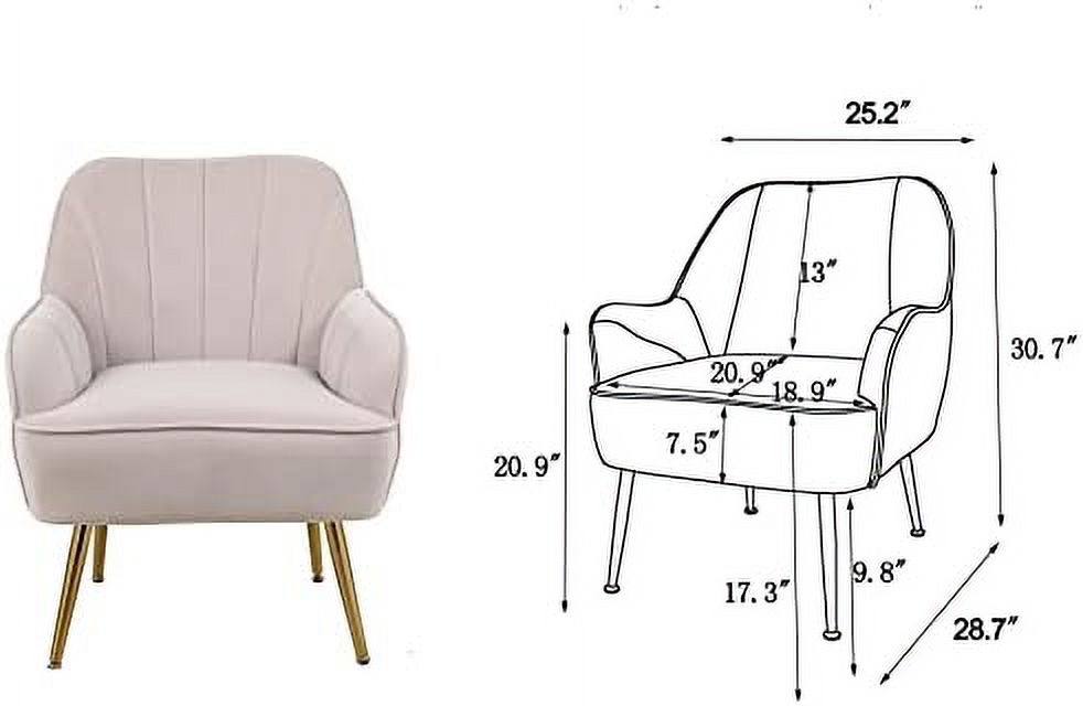 NLIBOOMLife Modern Accent Chair Velvet Upholstered Armchair with Golden Legs  Comfy Tufted Club Chair Reading Chair  Comfortable Bedroom Chair Living Room Arm Chairs  Beige