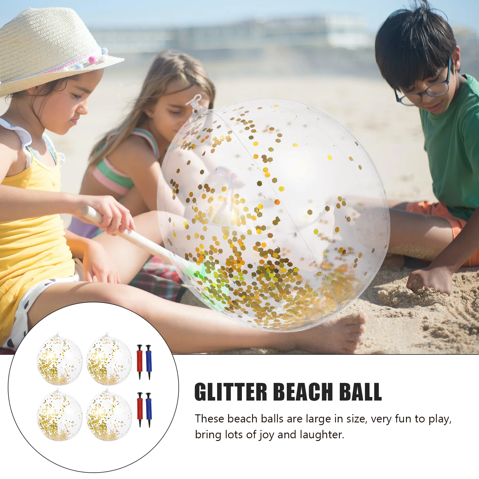 Beach Toys for Kids Sequined Ball Inflatable Swimming Pools outside Balls Giant Outdoor The Summer Child Party 4 Pcs