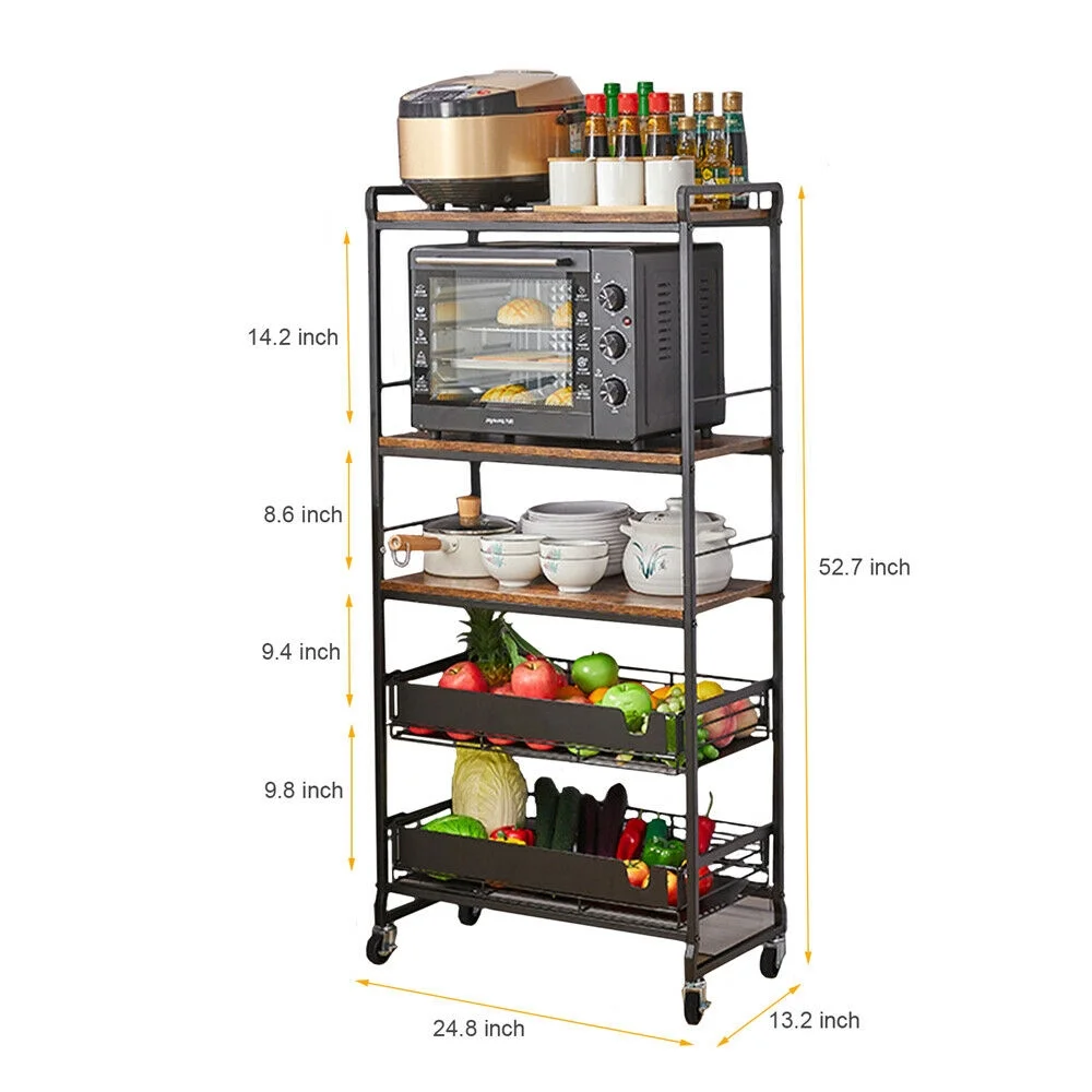 FETCOI 4-Layers Kitchen Storage Rack Vertical Microwave Oven Shelf Stand Loading 300lbs