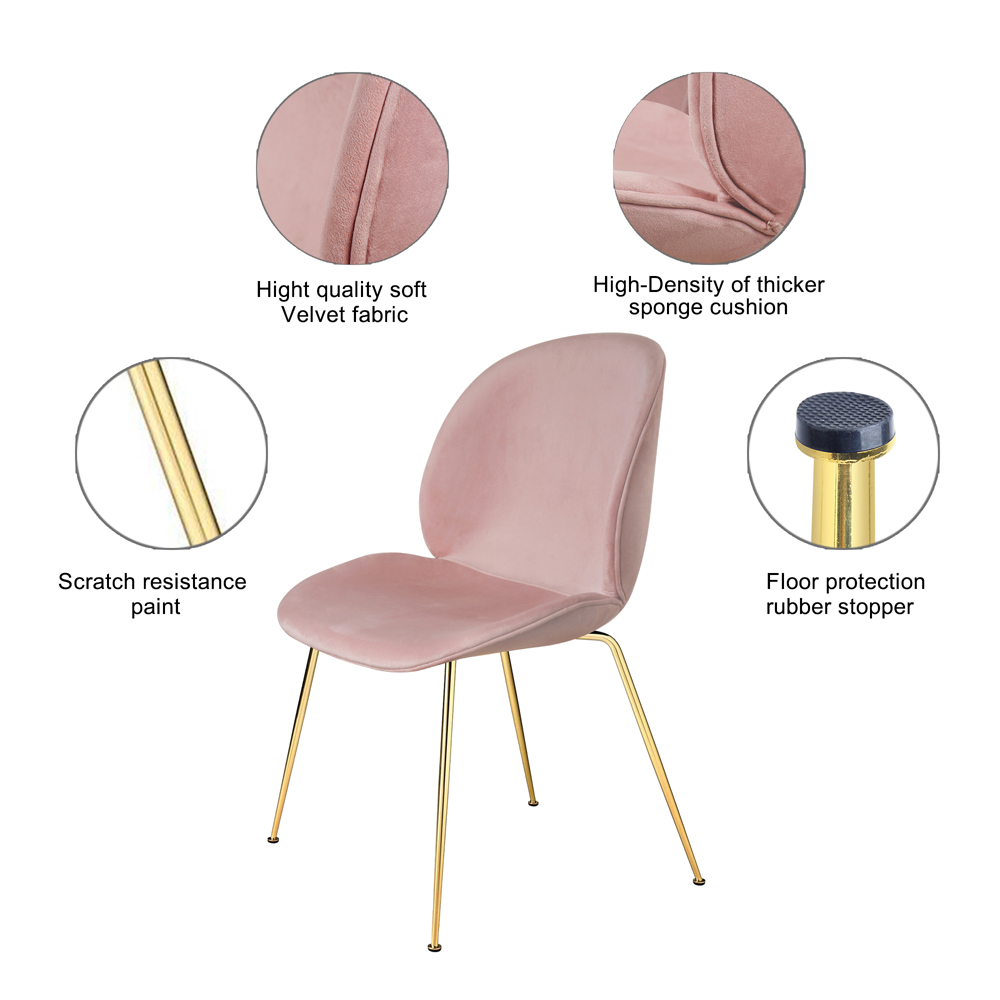 Leejay Velvet Side Dining Chairs with Gold Legs for Kitchen Set of 4,Pink