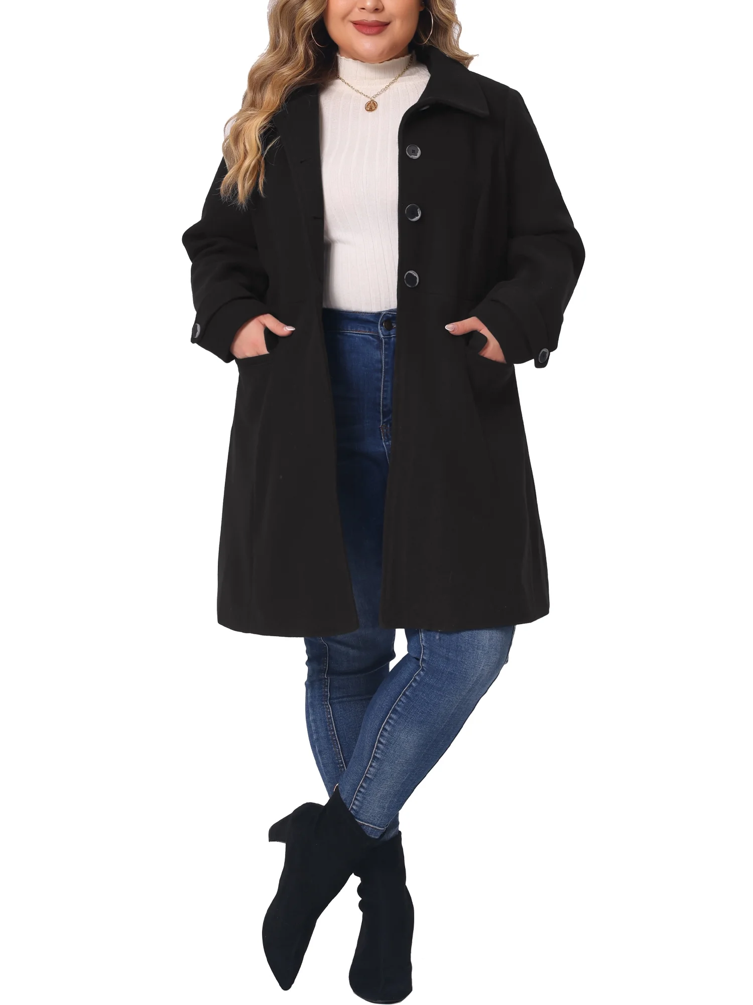 Agnes Orinda Women's Plus Size Coat forTurndown Collar Single Breasted Long Coats