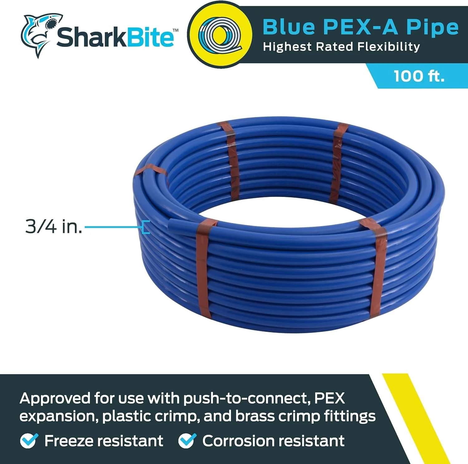 SharkBite 3/4 Inch x 100 Feet Blue PEX-A, PEX Pipe Flexible Water Tubing for Plumbing, UA70B100