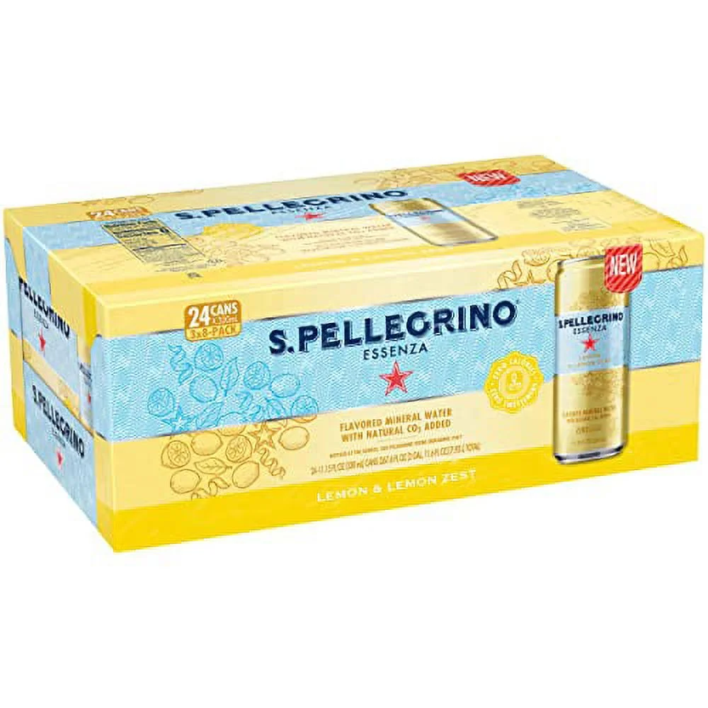 S.Pellegrino Essenza Lemon Lemon Zest Flavored Mineral Water, 11.15 fl oz. Cans (24 Count)