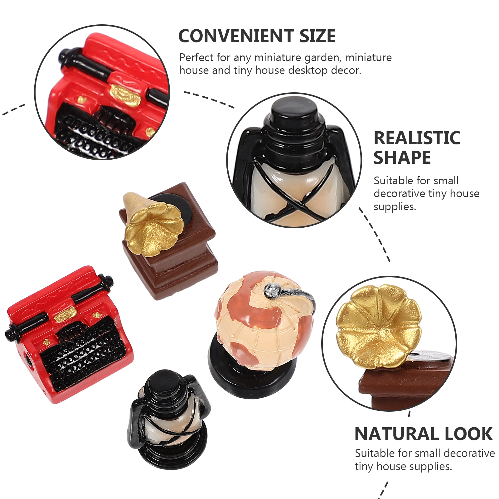 Mini Home Decoration Vintage Dollhouse Appliances Phonograph Model 16 Pcs Household Resin Minamistic Room Miniature Miniatures