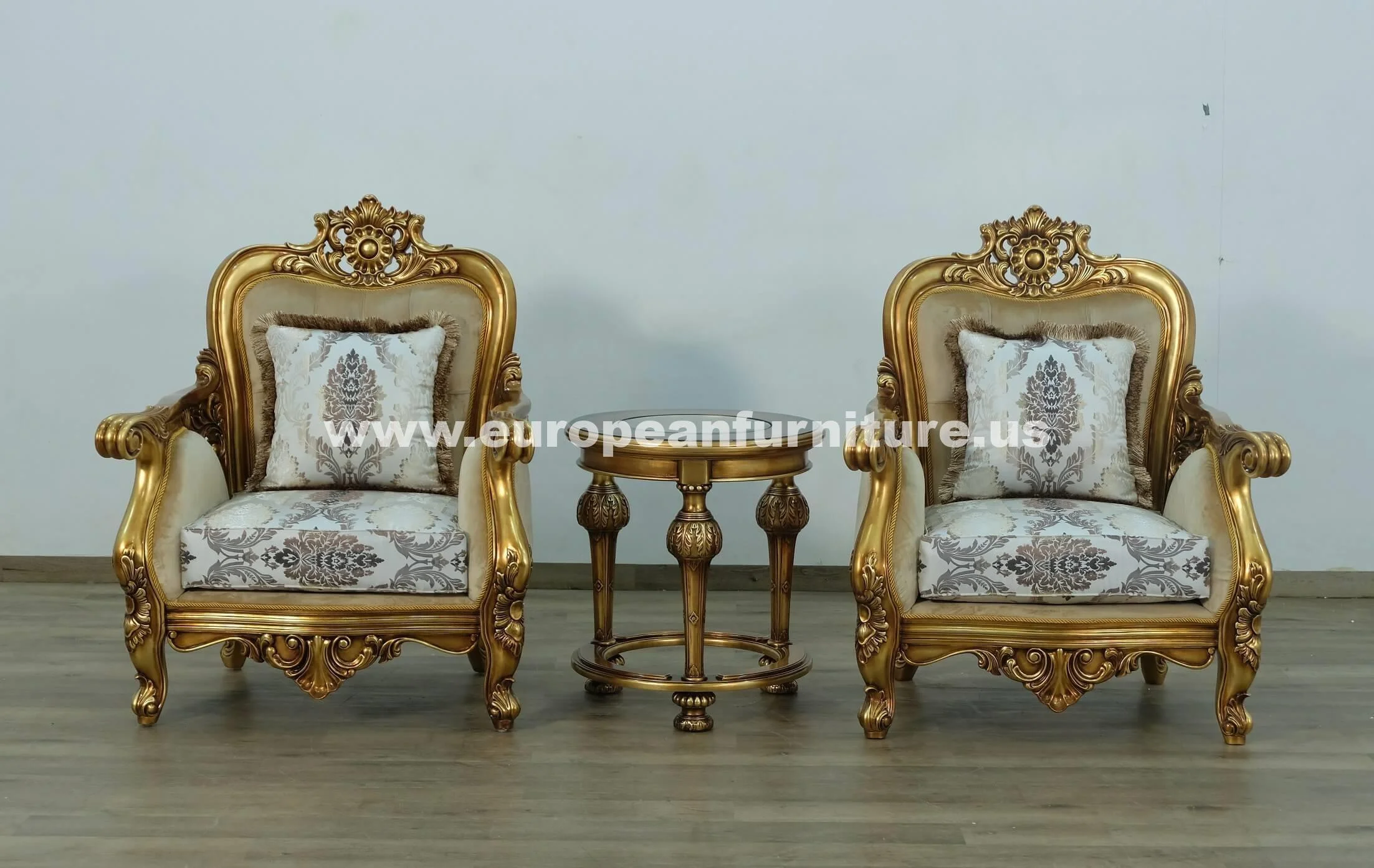 Luxury Antique-Bronze & Jacquard Fabric BELLAGIO Chair Set 2 EUROPEAN FURNITURE