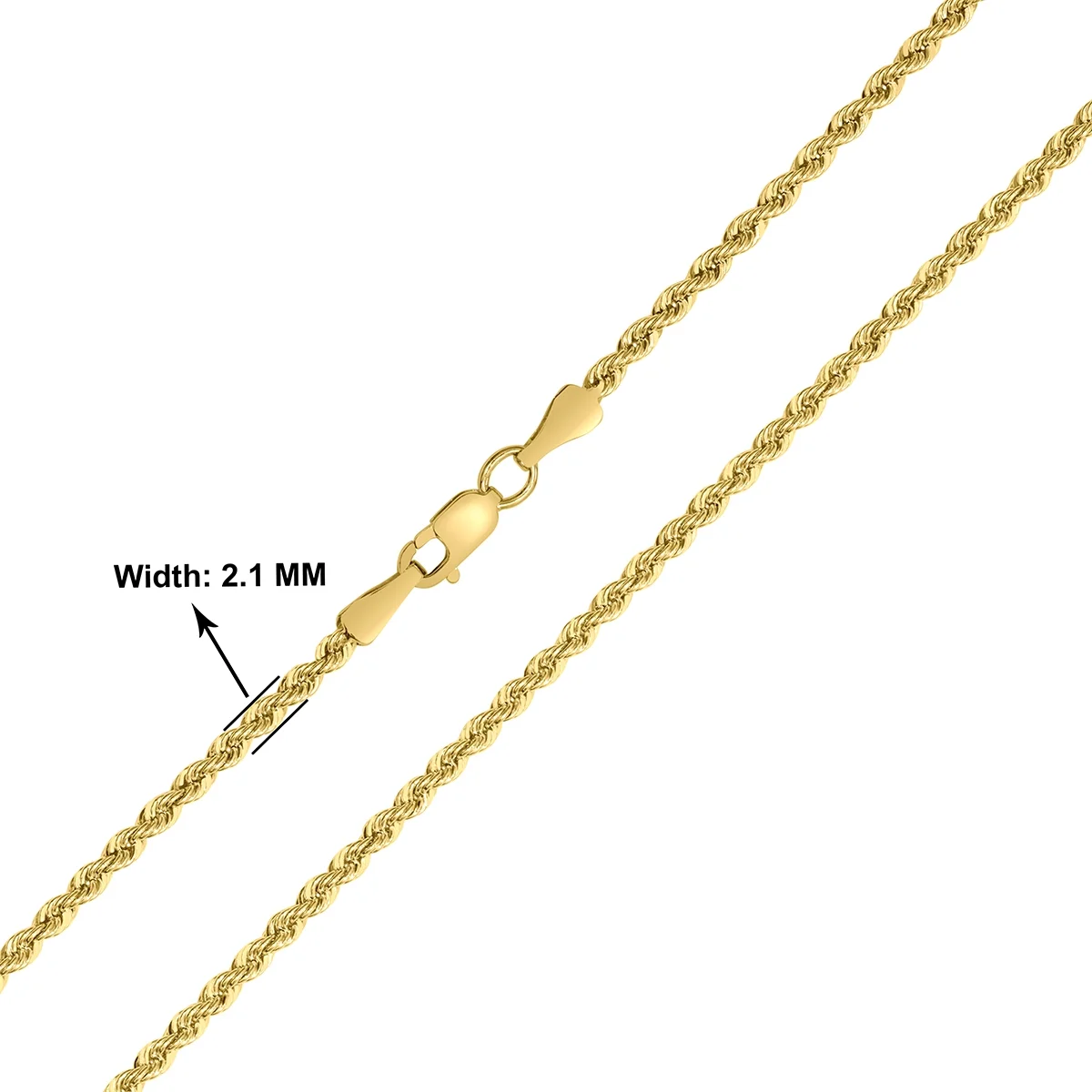 14K Yellow Gold Filled 2.1MM Rope Chain with Lobster Clasp  - 18 Inch