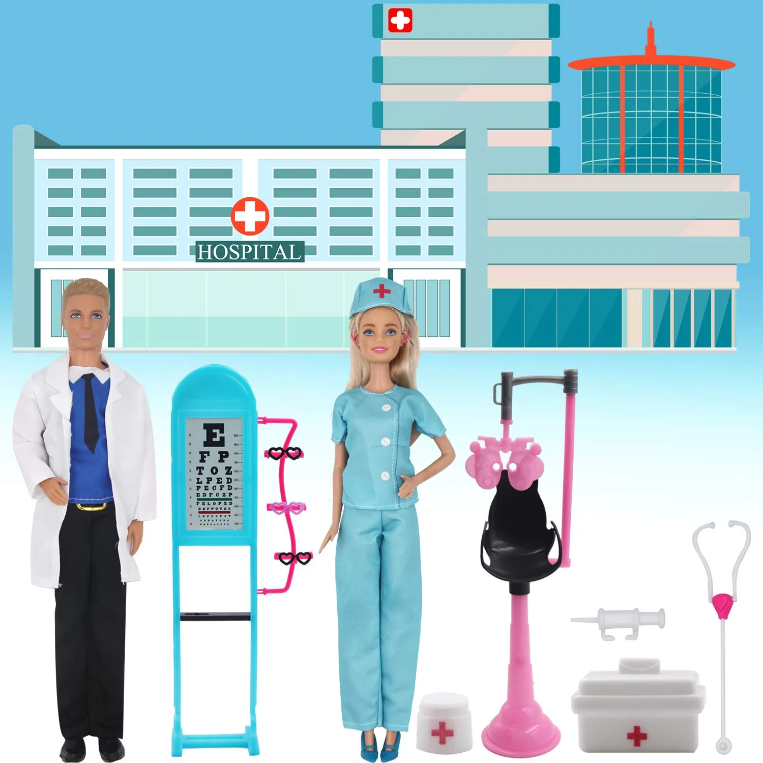 EuTengHao 90Pcs Doll Clothes and Accessories for 11.5'' Girl Doll and 12'' Boy Doll Doctor Nurse Playset Includes 25 Clothes Lovers Outfit 28 Shoes Ice Cream Truck Medical Equipment for 12 I