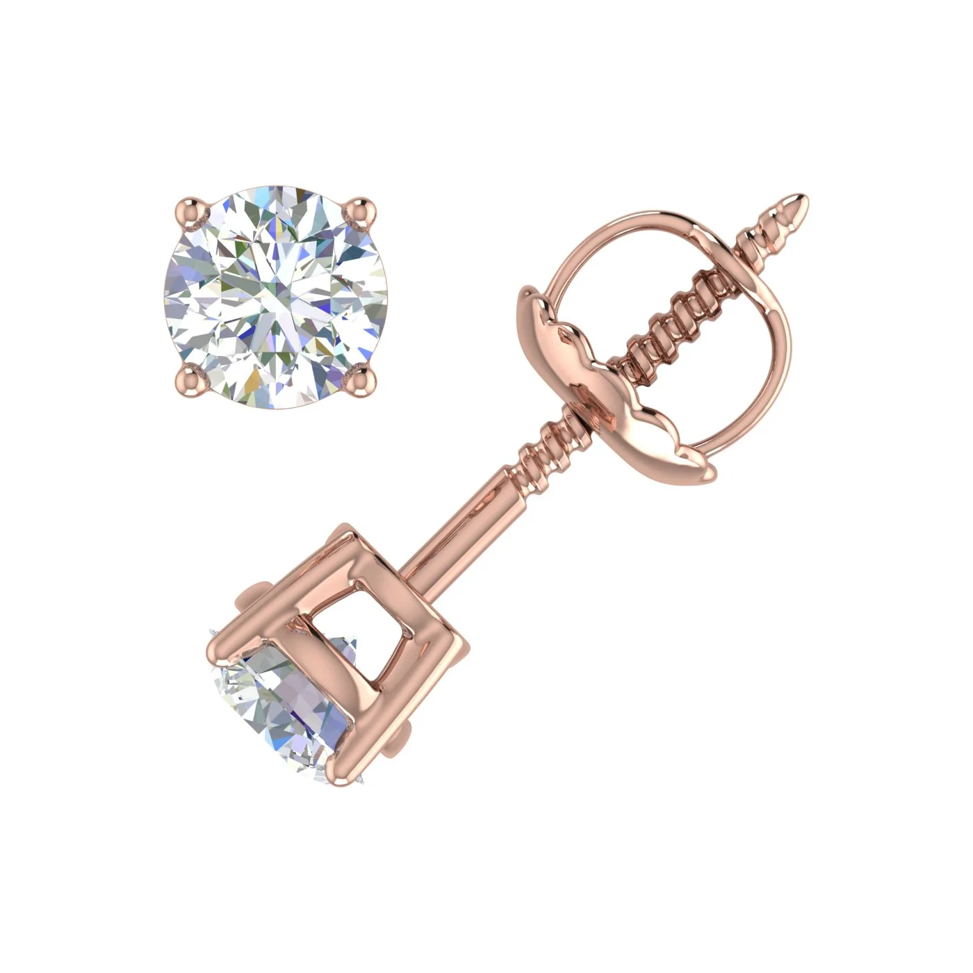 1/2 Carat Natural Round Diamond Stud Earrings in 14K Gold (Screw Back)