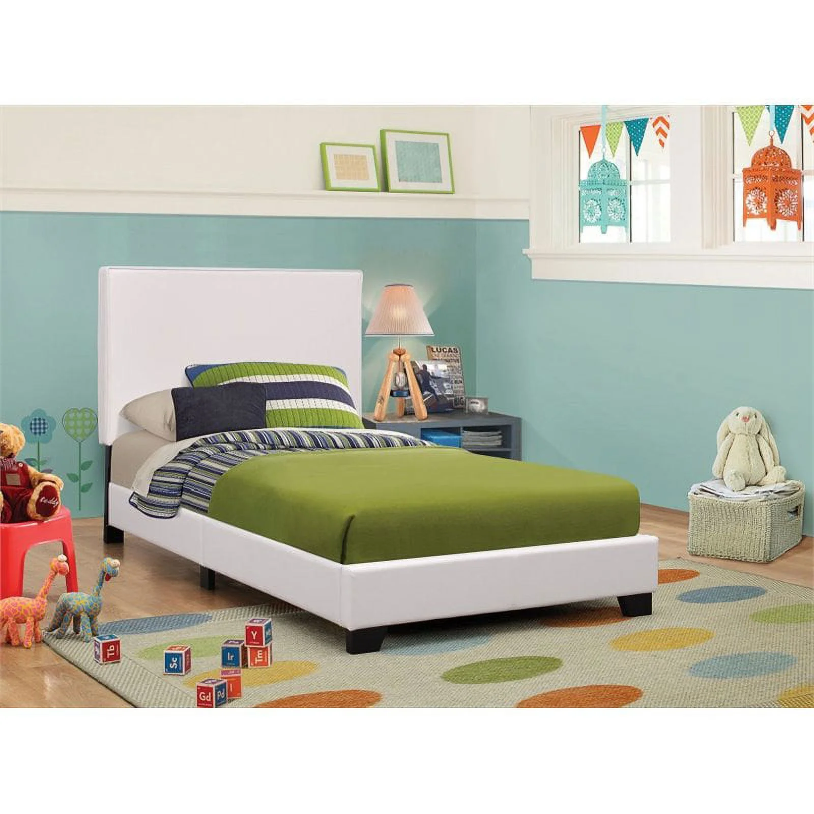 Bowery Hill Modern Upholstered Twin Platform Bed in White