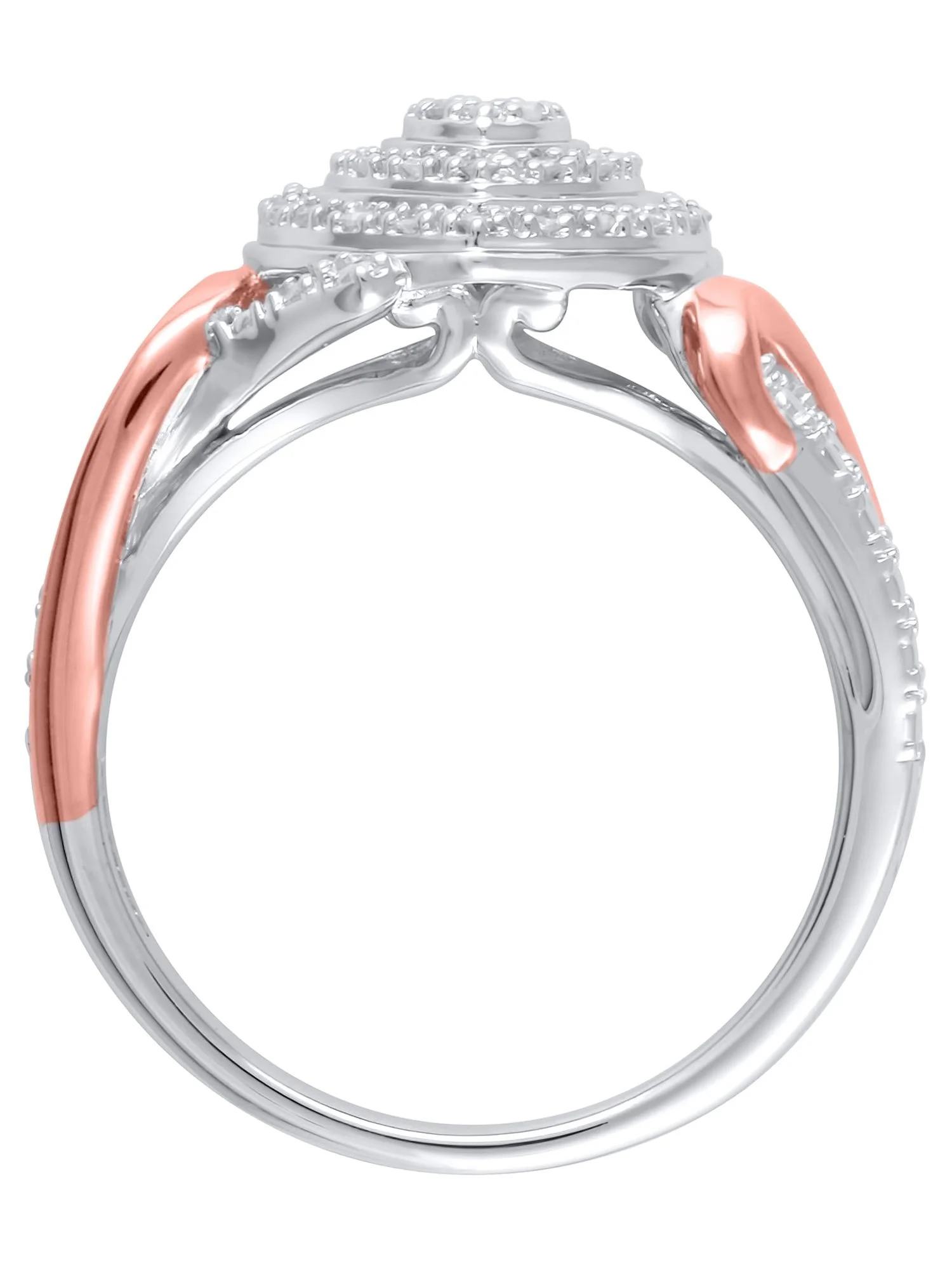 1/6 Carat T.W. (I3 clarity, I-J color) Hold My Hand Heart Shaped Double Halo Diamond Composite Ring in Sterling Silver with 14K Rose Gold Plating, Size 6