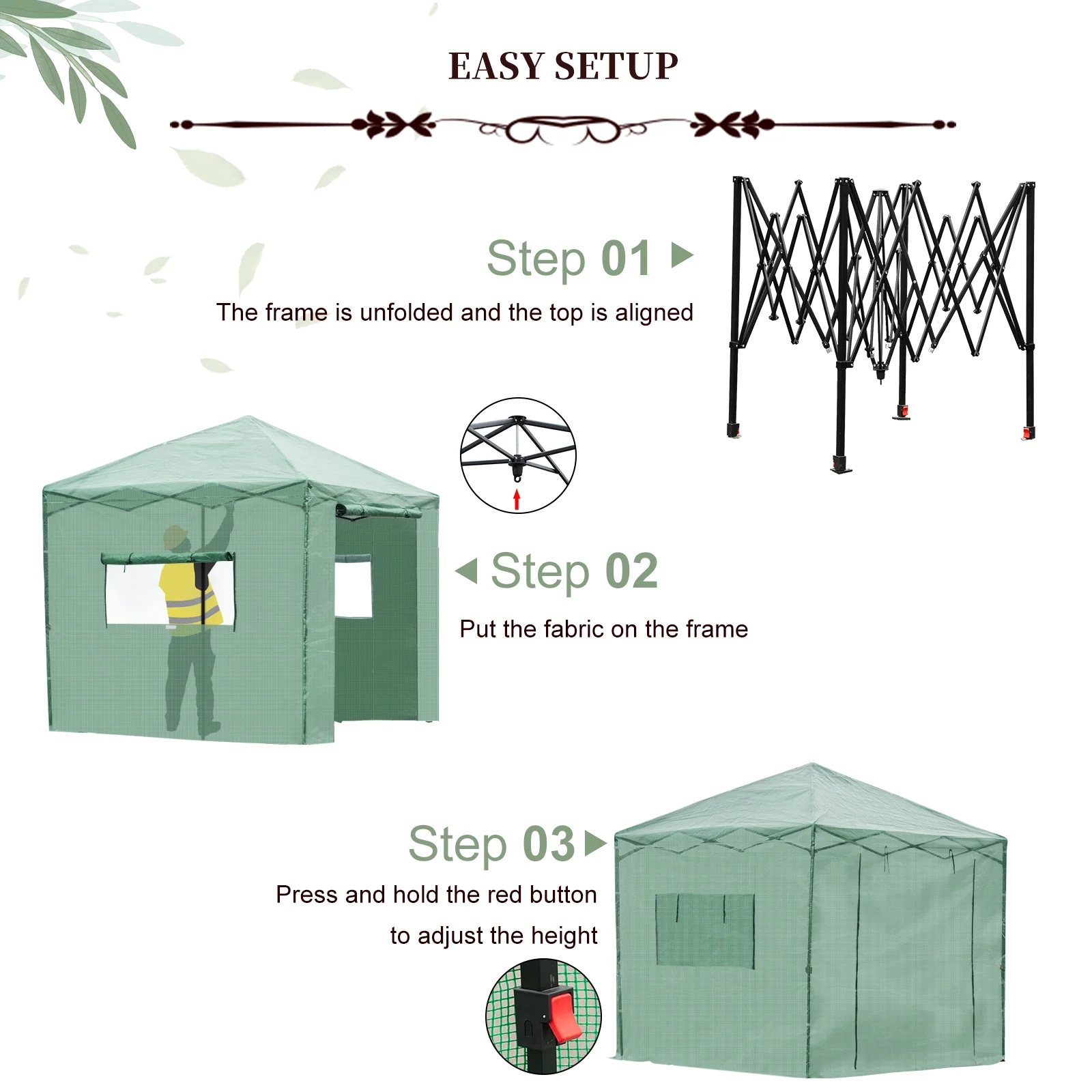 TheirNear 8'x6' Portable Walk-in Greenhouse, Instant Pop-up Gardening Plant Tent Foldable with Roll-up Door and Window Indoor Outdoor