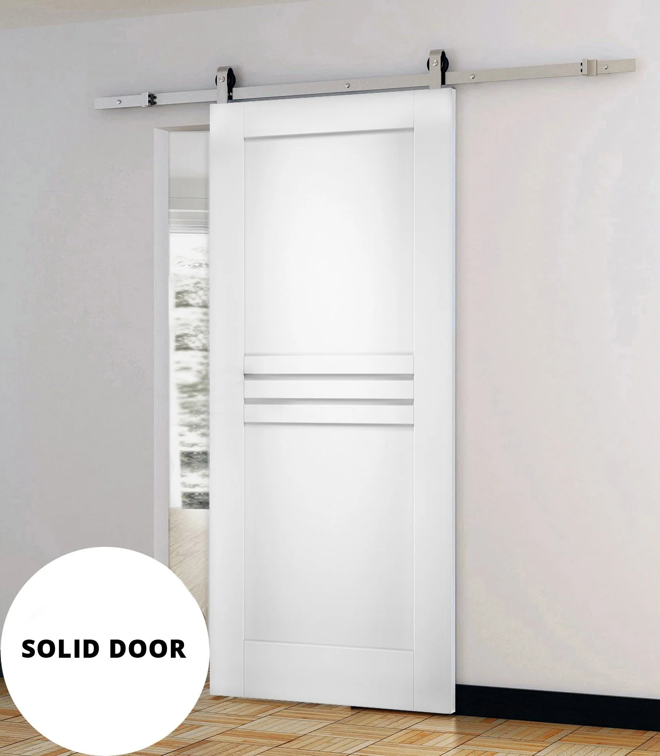 Modern Barn Door 32 x 80 inches / Mela 7444 White Silk / Stainless Steel 6.6FT Rail Track Set / Solid Panel Interior Doors