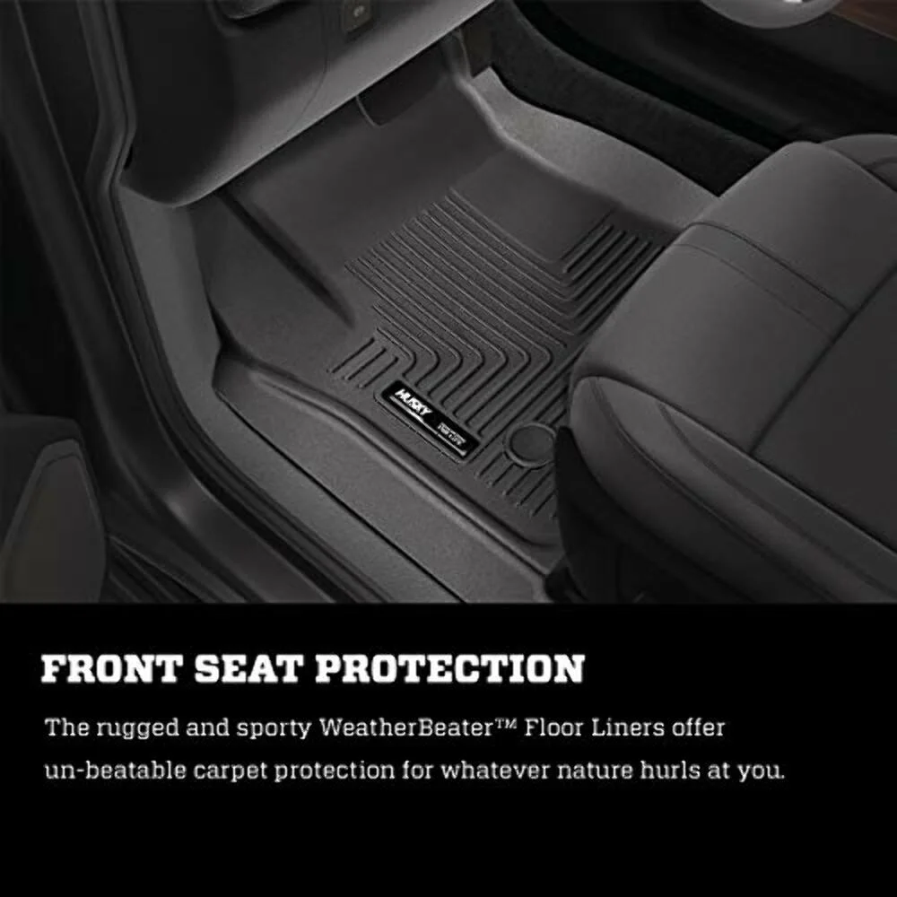 Husky by RealTruck Weatherbeater Series Front & 2nd Seat Floor Liners (Footwell Coverage) 98231 Black Compatible with select: 2014-2019 Chevrolet Silverado, 2014-2019 GMC Sierra