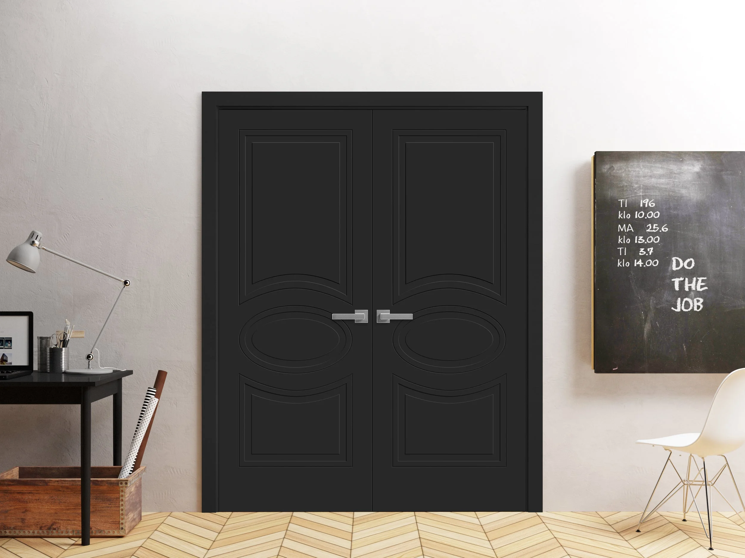 Interior Solid French Double Doors 36 x 84 inches / Mela 7001 Painted Black / Wood Interior Solid Panel Frame / Closet Bedroom Modern Doors