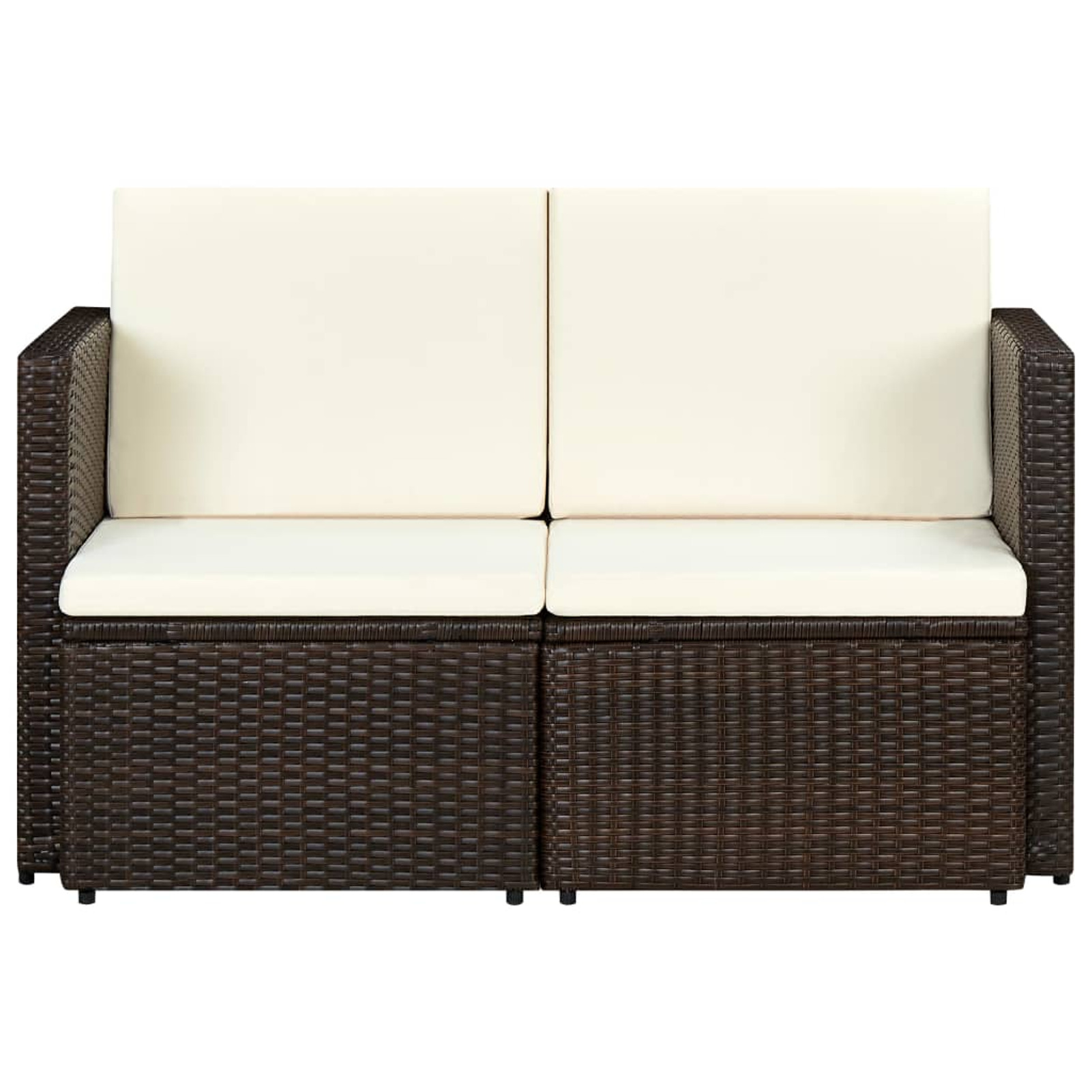 moobody 2 Seater Outdoor Sofa with Cushion Set Sectional Love Seat Sofa Brown Poly Rattan Garden Patio Backyard Balcony Furniture 46.5 x 25.6 x 29.1 Inches (W x D x H)