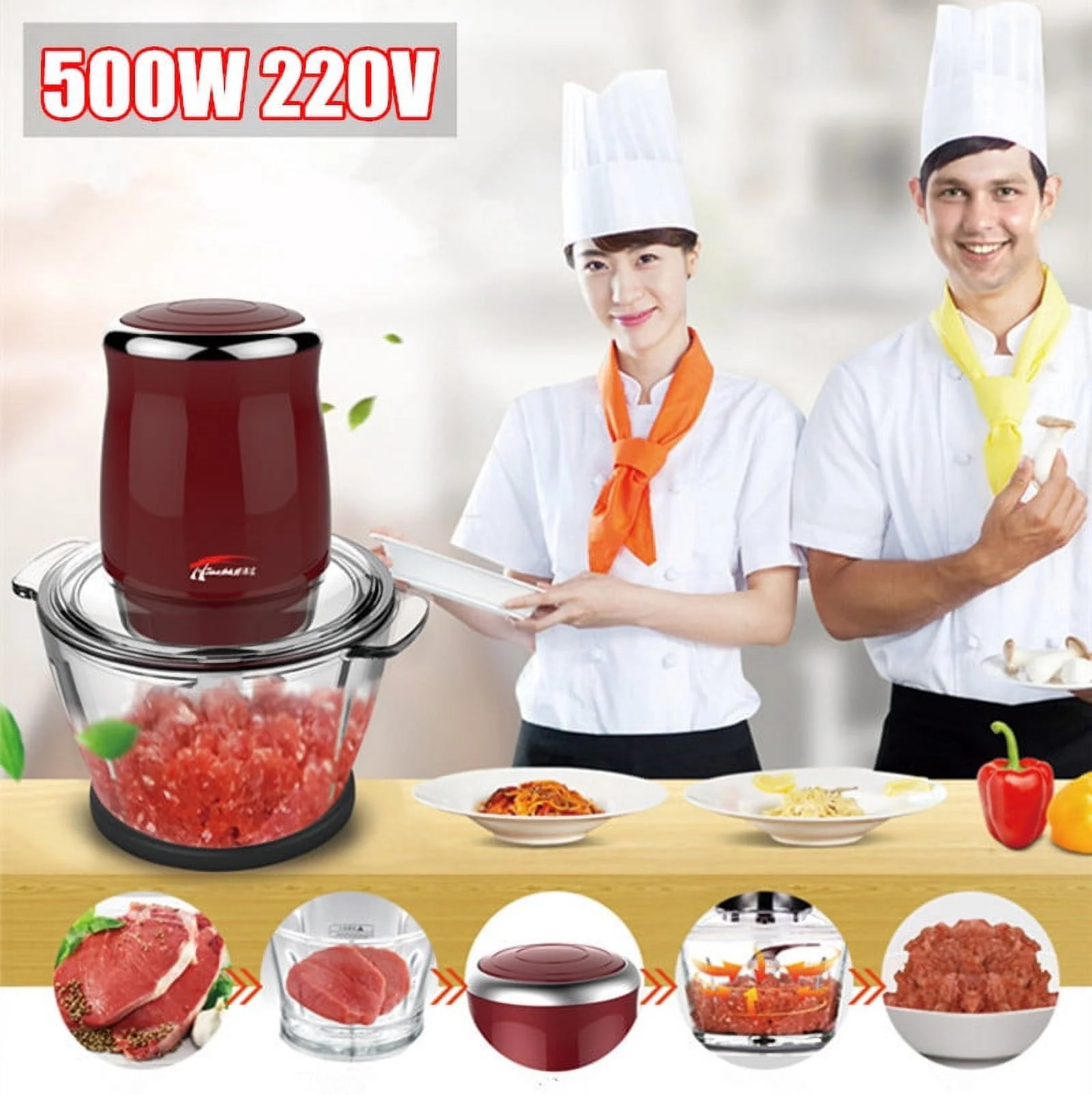 220V Electric Meat Grinder 500W Home Kitchen Industrial Stainless Steel Food Processor and Sausage Maker