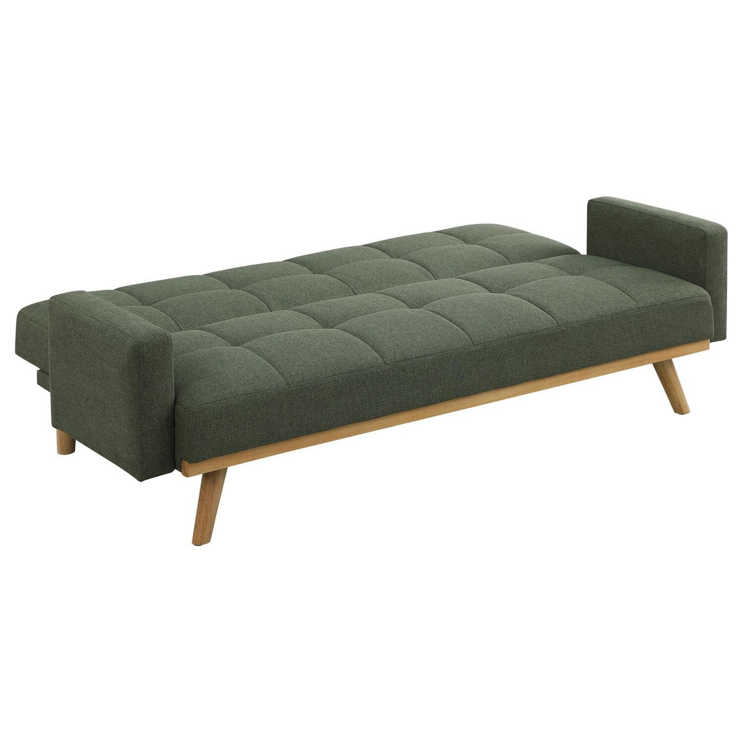 BenJara Kori 78 Inch Sofa Futon Bed with Tufted Green Fabric, Angled Wooden Legs