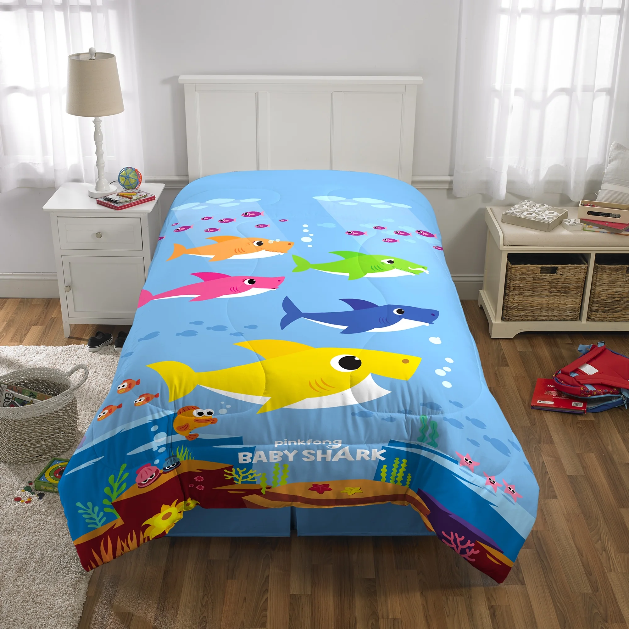 Baby Shark Kids 2-Piece Twin/Full Comforter Set, Reversible, Microfiber