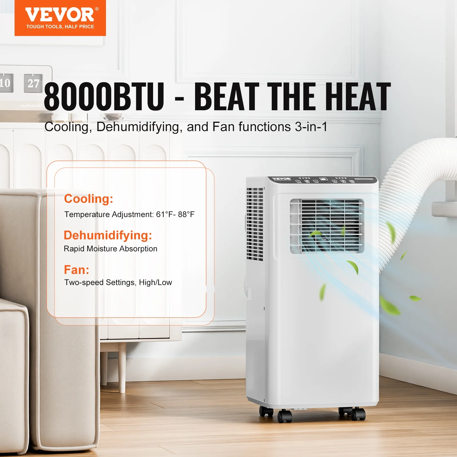 SKYSHALO 8,000 BTU Portable Air Conditioner Cool Dehumidifier Fan Installation Kit