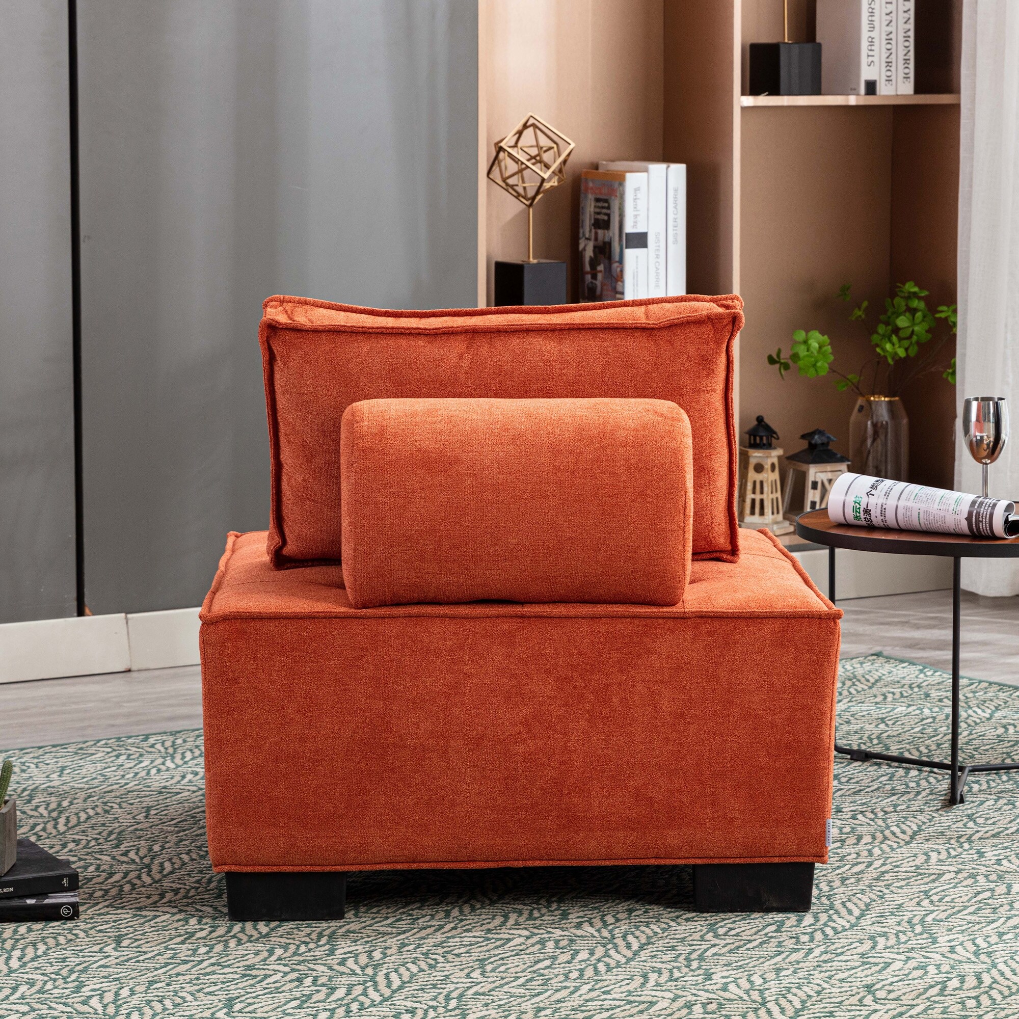 ANDEONLINE IN Modern Fabric Armless Modular Sofa Oversized Ottoman Orange
