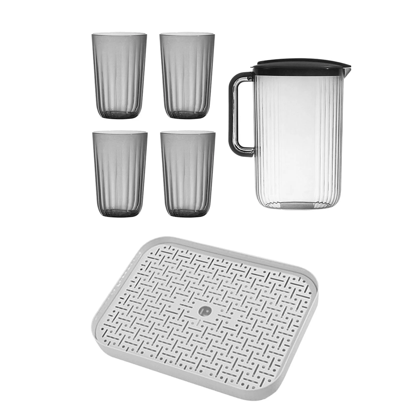 Fridge Pitcher with Lid 2000ml Ice Tea Pitcher for Juice Lemonade Cold Drink 6Pcs Gray