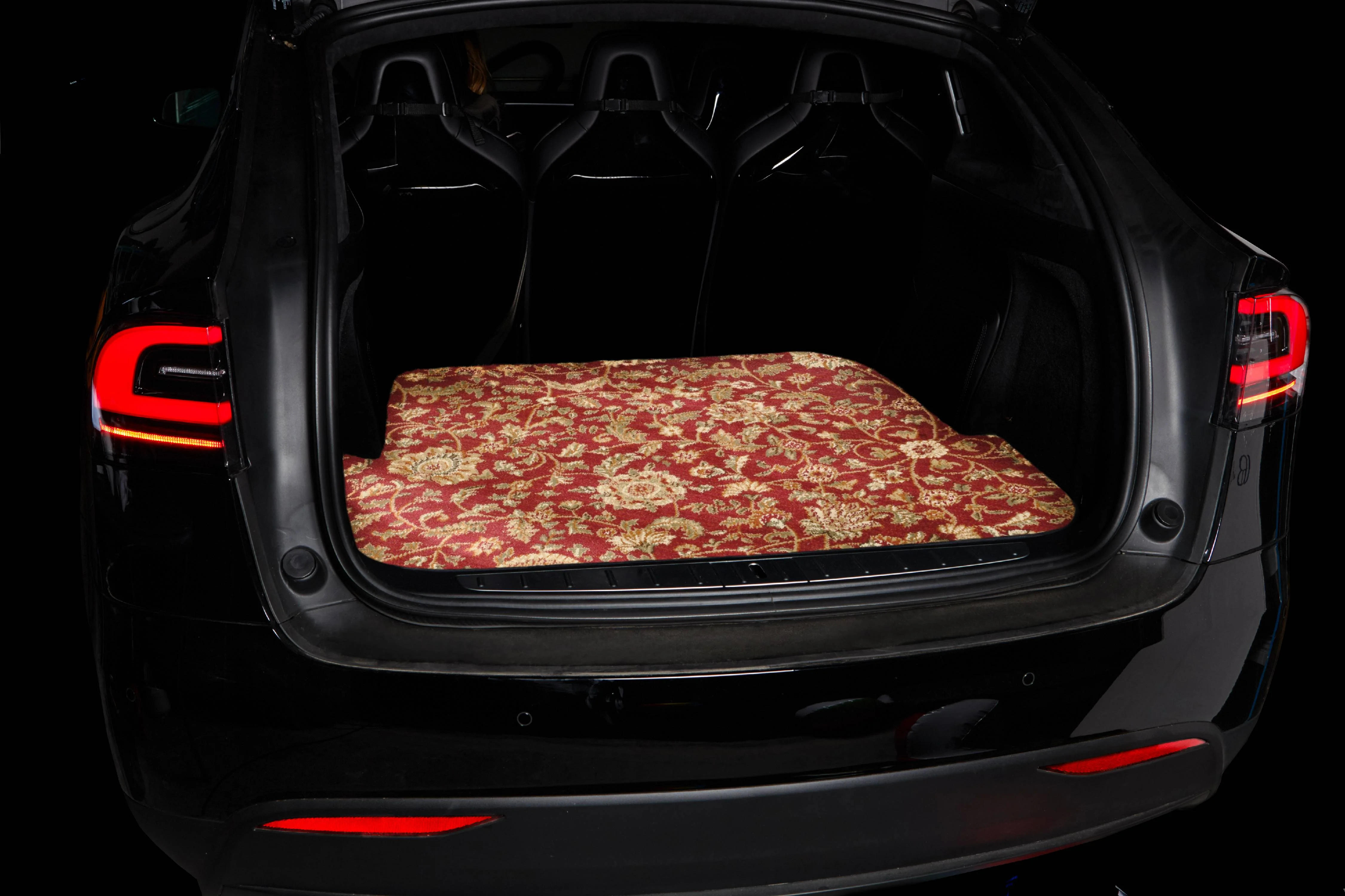 GGBAILEY Tesla Model X (6 Passenger) Red Oriental Car Mats, Custom Fit for 2016, 2017, 2018, 2019, 2020 - Driver, Passenger & Rear Carpet Car Mat