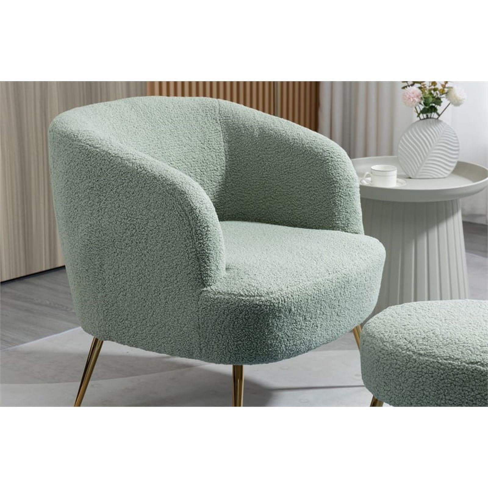 28.75'' Wide Modern Wool Accent Armchair With Ottoman & Gold Leg-Pea Green