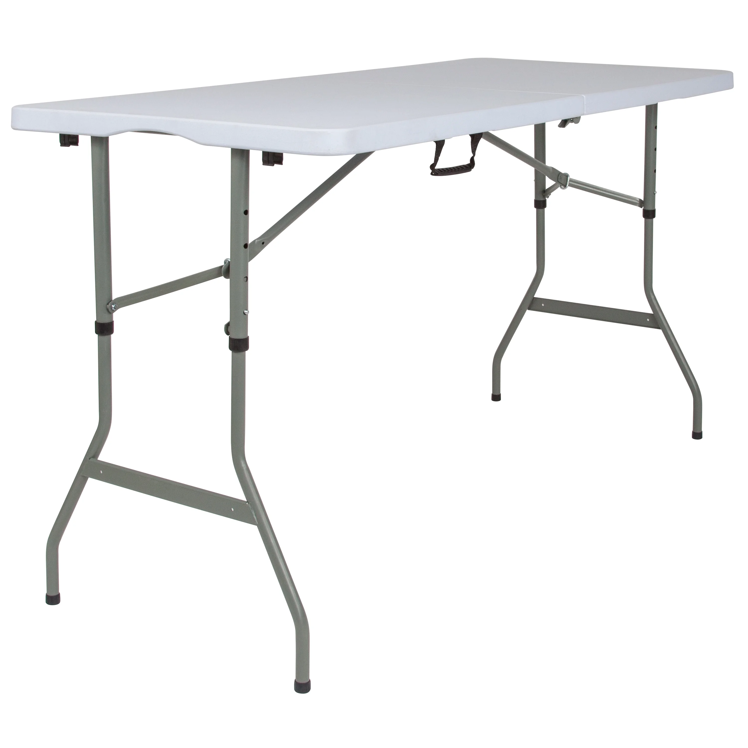 Emma + Oliver 5-Foot Height Adjustable Bi-Fold Granite White Plastic Folding Table with Handle