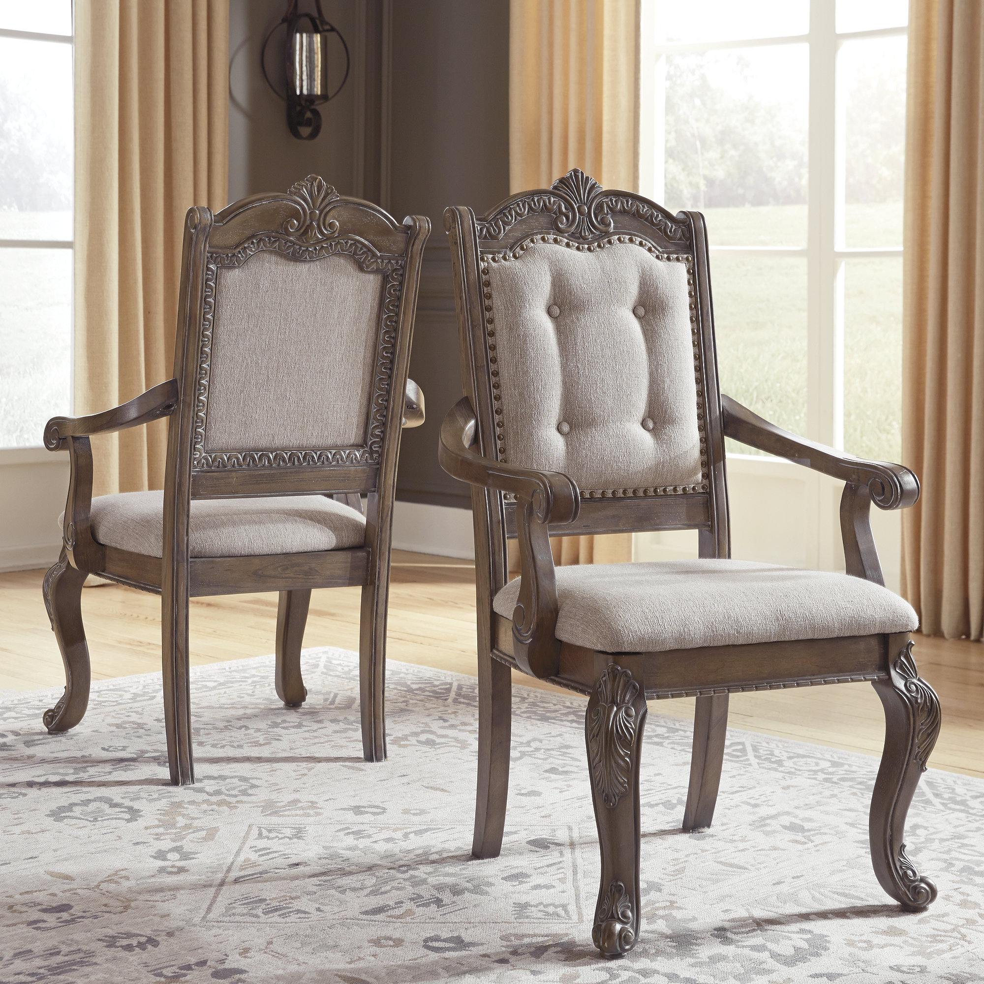 Signature Design by Ashley Charmond Antique Upholstered Dining Chair, Set of 2, Brown