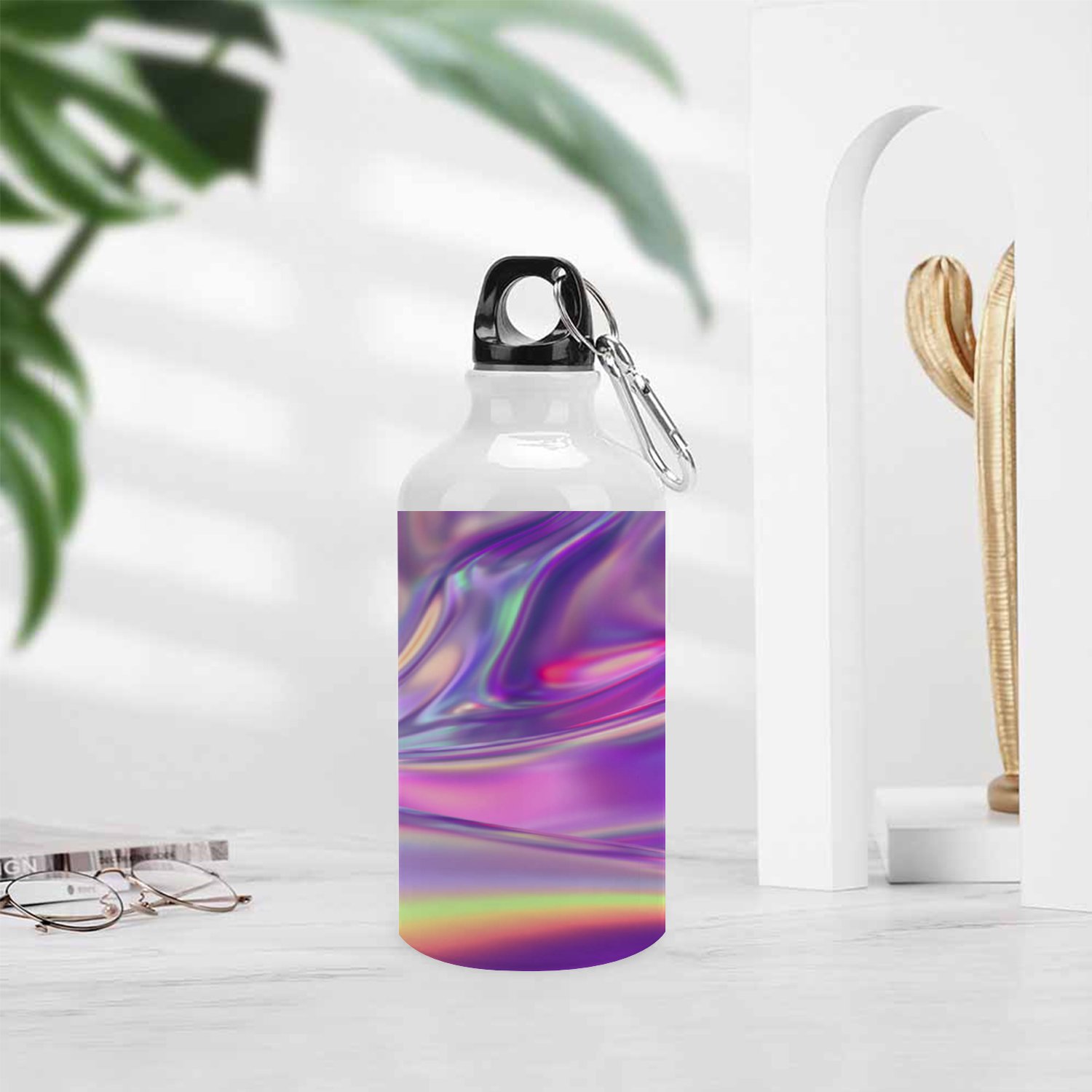 SKYSONIC 400ml Sport Aluminum Water Bottle,Abstract Geometric Crystal Background,Sport Multipack Leak Proof Easy Carry Travel Bottle with Twist Cap for Gym Hiking Camping Running Bike Outdoor