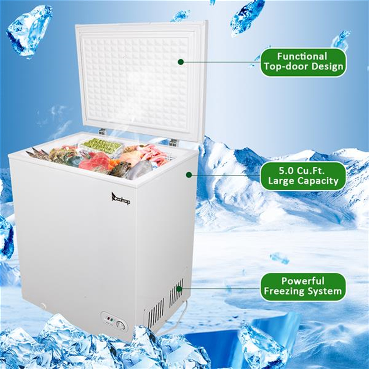 Single Door Horizontal Freezer,BD-150 AC115V/60Hz 143L/ 5.0 CU.FT - White