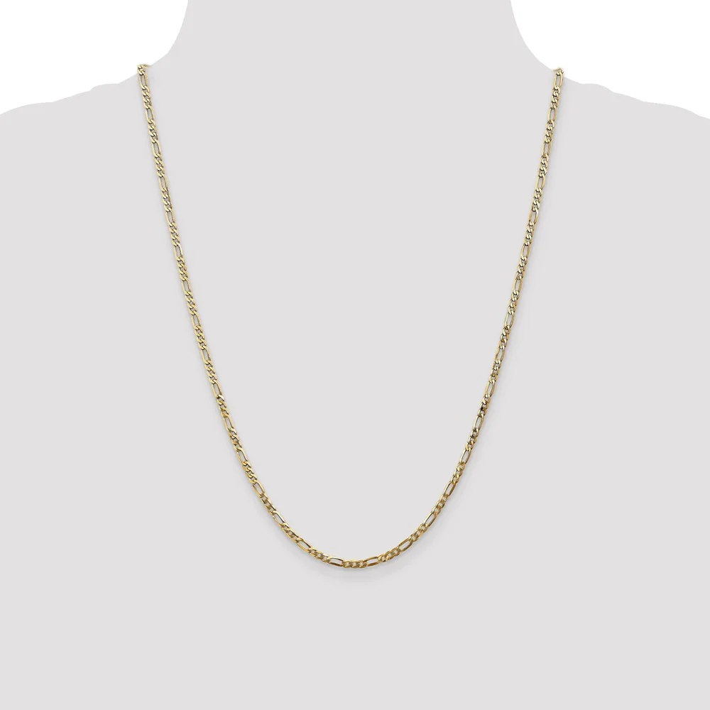 Real 14kt Yellow Gold 2.75mm Flat Figaro Chain; 24 inch; Lobster Clasp; for Adults and Teens; for Women and Men
