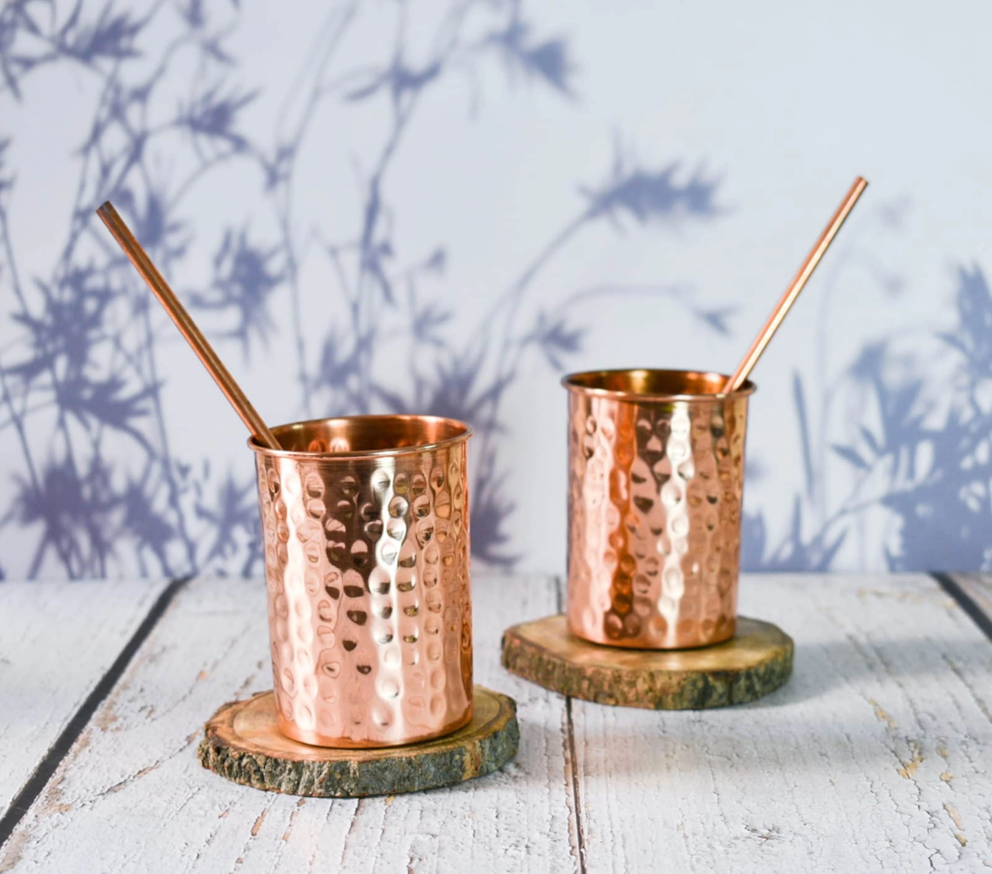 India House 100% Pure Copper Hammered Bottle with 2 Glasses, 2 Straws and 2 Coasters,1000ml