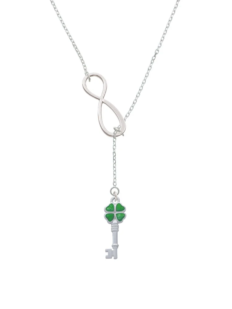 Delight Jewelry Silvertone Translucent Green Lucky Four Leaf Clover Key Silver tone Elegant Infinity Lariat Necklace