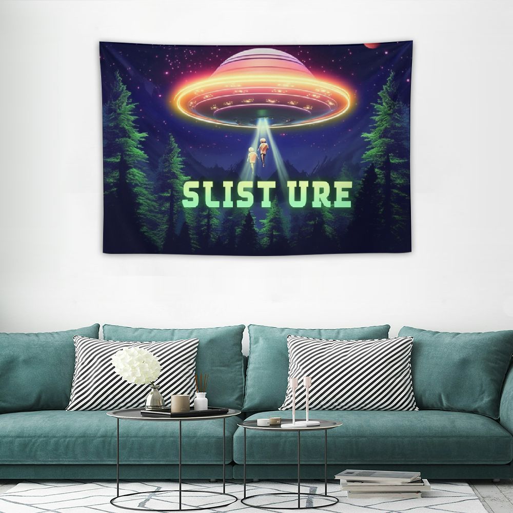 Nawypu  Funny UFO Tapestry, Unique Fun Alien Blue Purple Space Starry Sky Tapestry Wall Hanging for Men Guys Bedroom, Weird Forest Alien Tapestries Poster Blanket College Dorm Home Decor