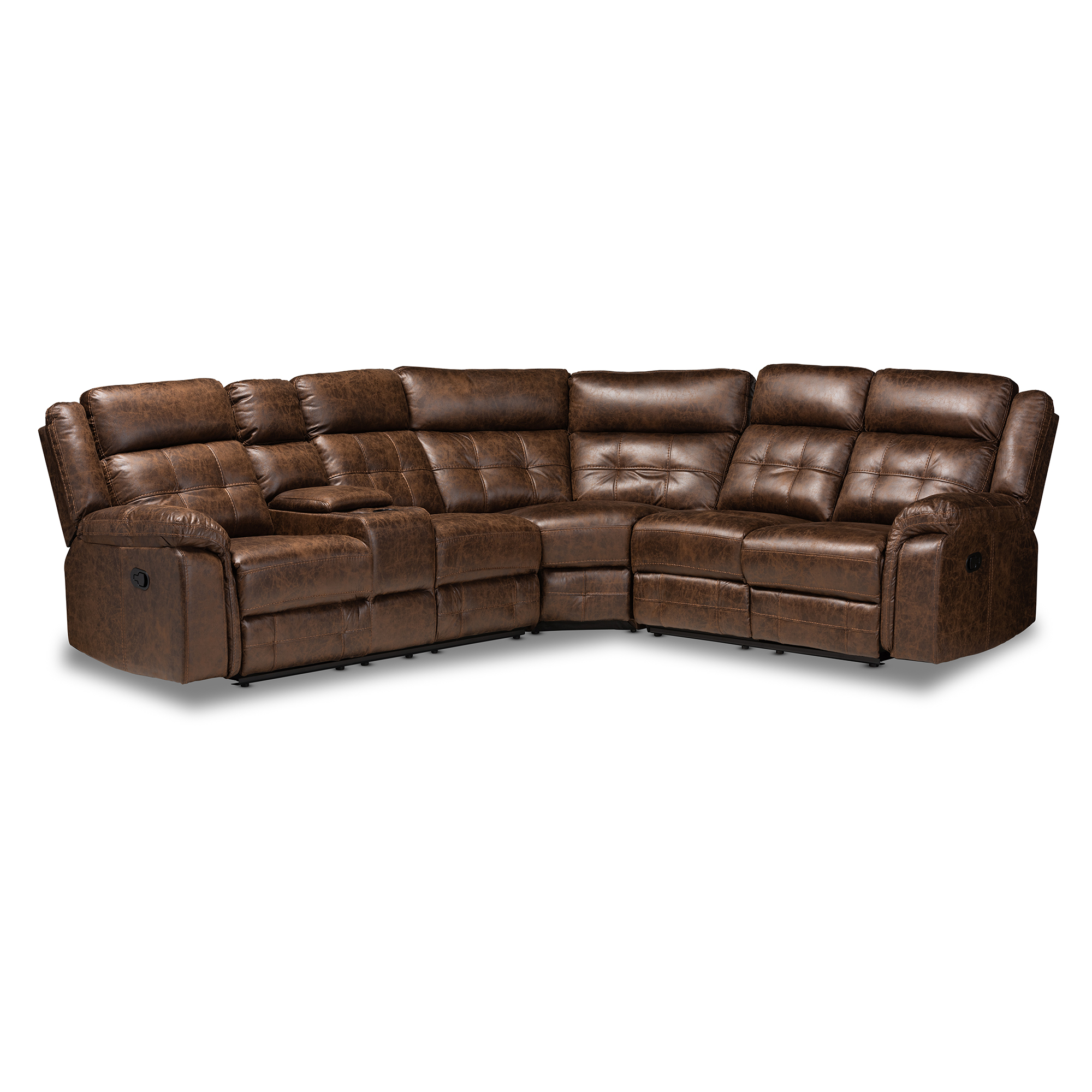 Skyline Decor Brown Leather-Like Fabric Upholstered 6-Piece Sectional Recliner Sofa with 2 Reclining Seats