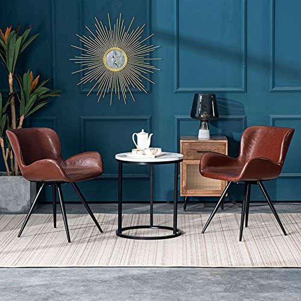 KHBIULIFE Upholstered Faux Leather Dining Chairs Set of 2 Mid Century Modern Dining Room Chairs Kitchen Chairs for Dining Room with Black Metal Legs (Set of 2  Brown)