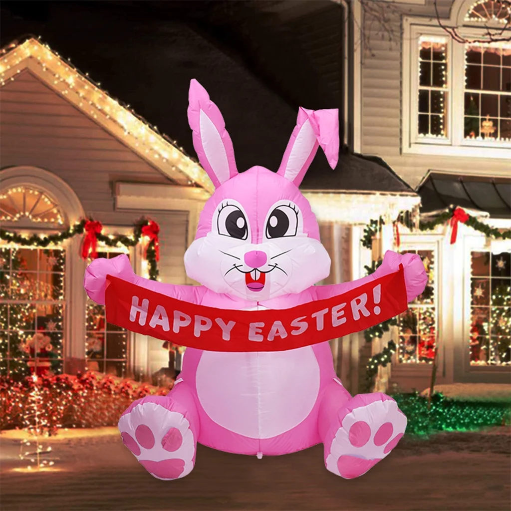 1.5m Inflatable Happy Easter Bunny for Doll Toy LED Night Light Figure Yard Outdoor Garden Party Ornament Decorations